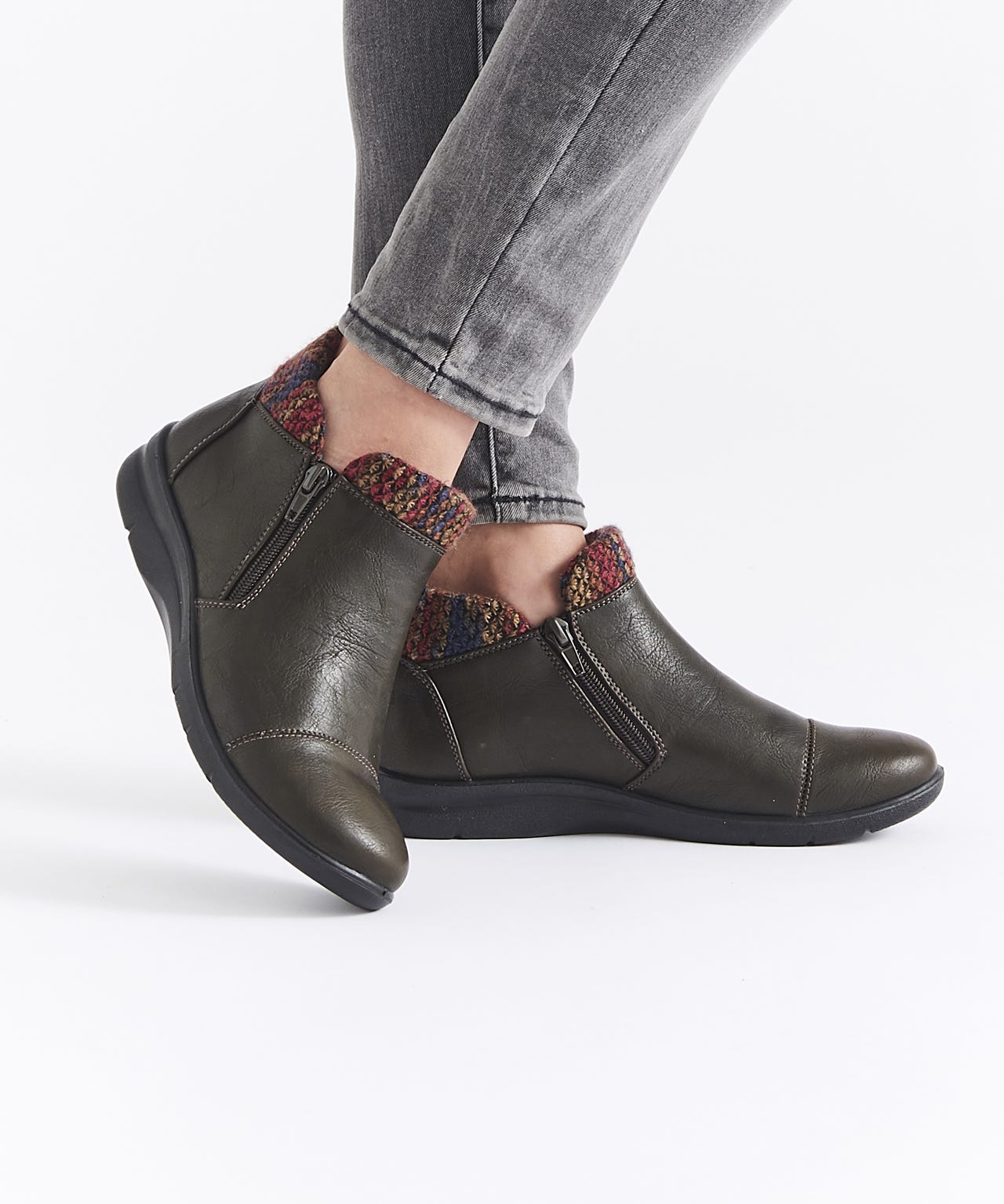 Cushion-walk Tweed-look Trim Ankle Boots