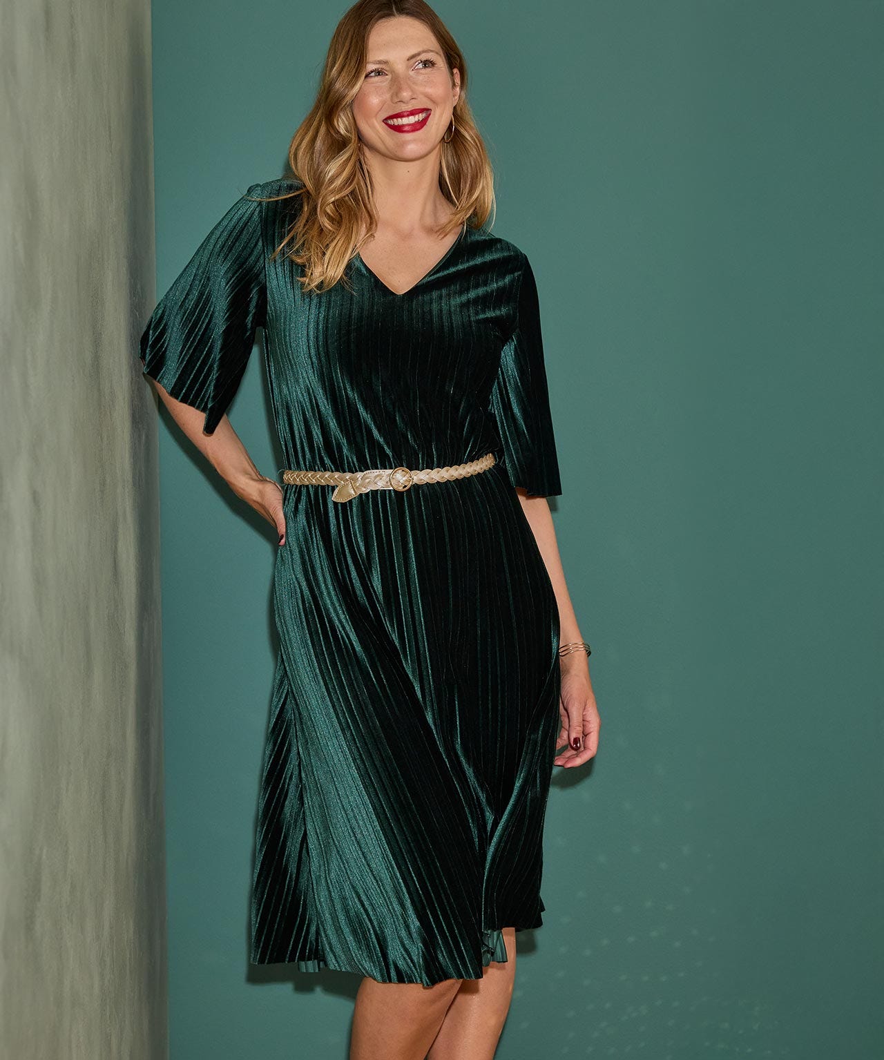 Pleated Velour Dress