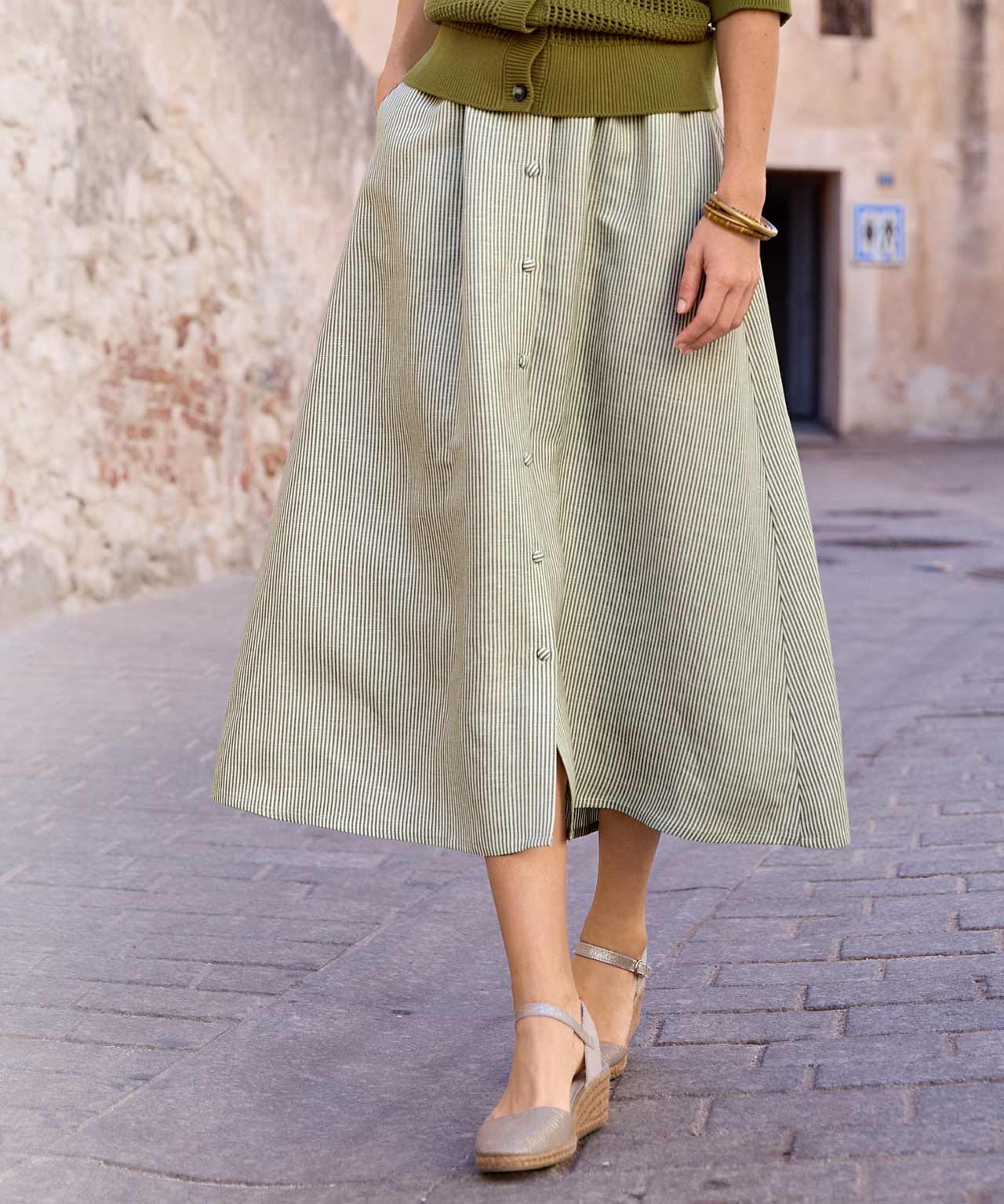 Linen Mix Button-through Skirt 