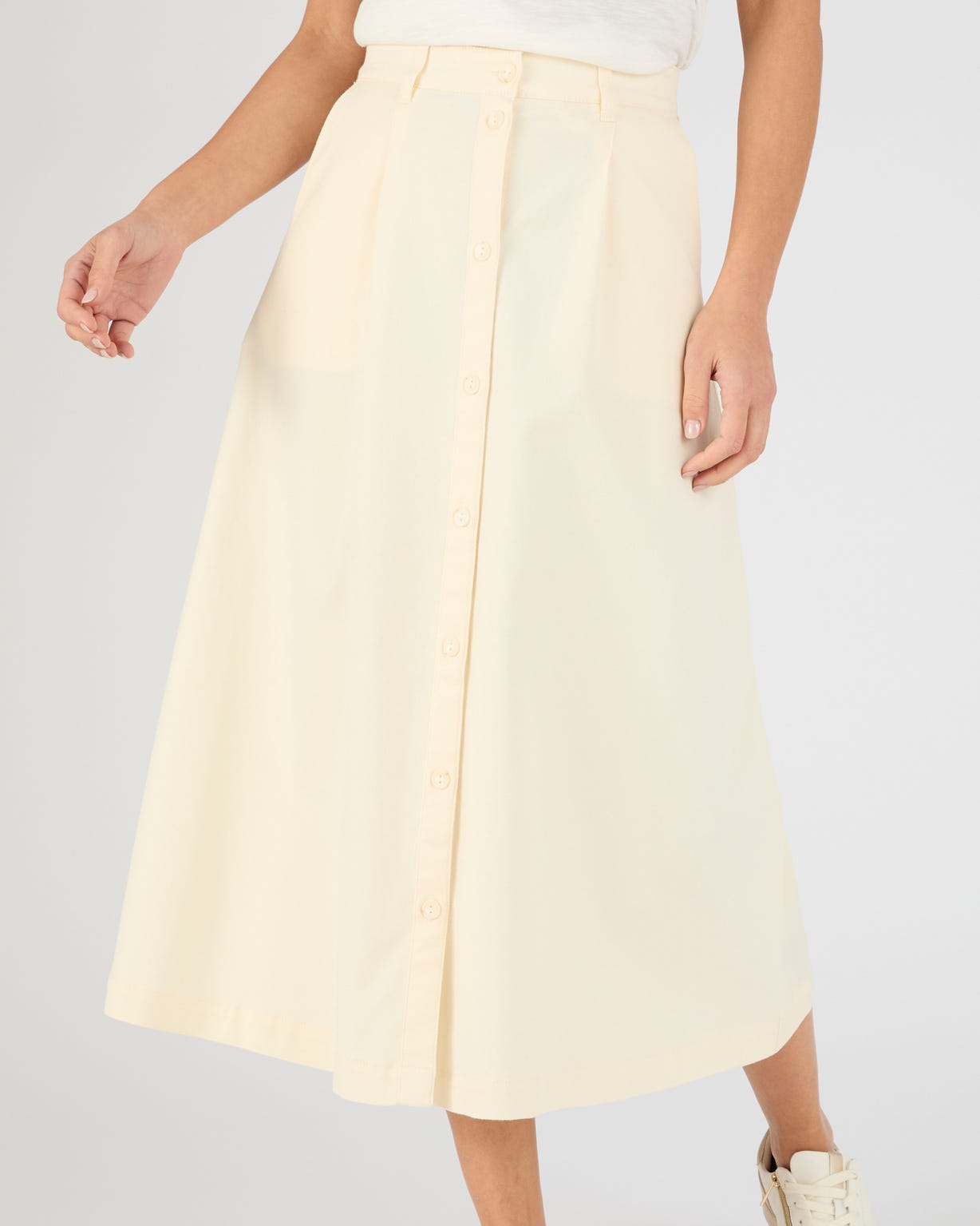 Button-through Cotton Rich Skirt