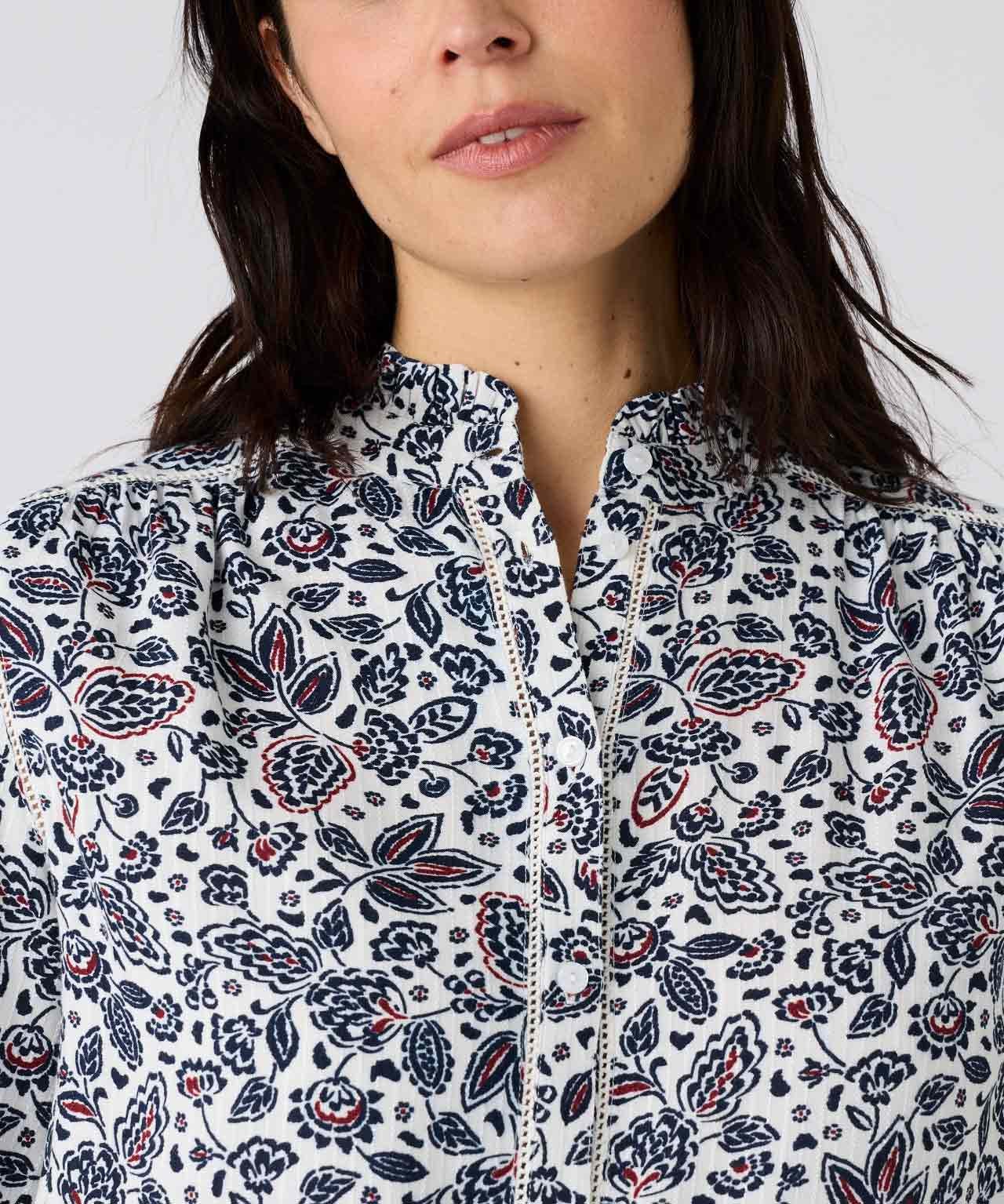 Printed Ruffle Trim Blouse 