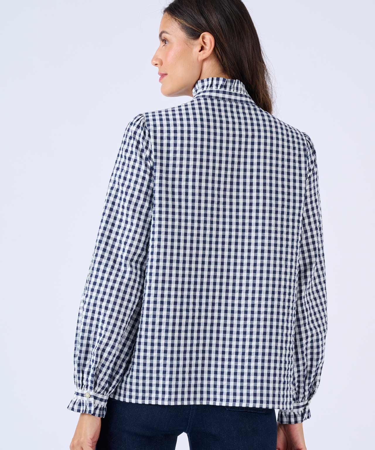 Gingham Seersucker Cotton Blouse 