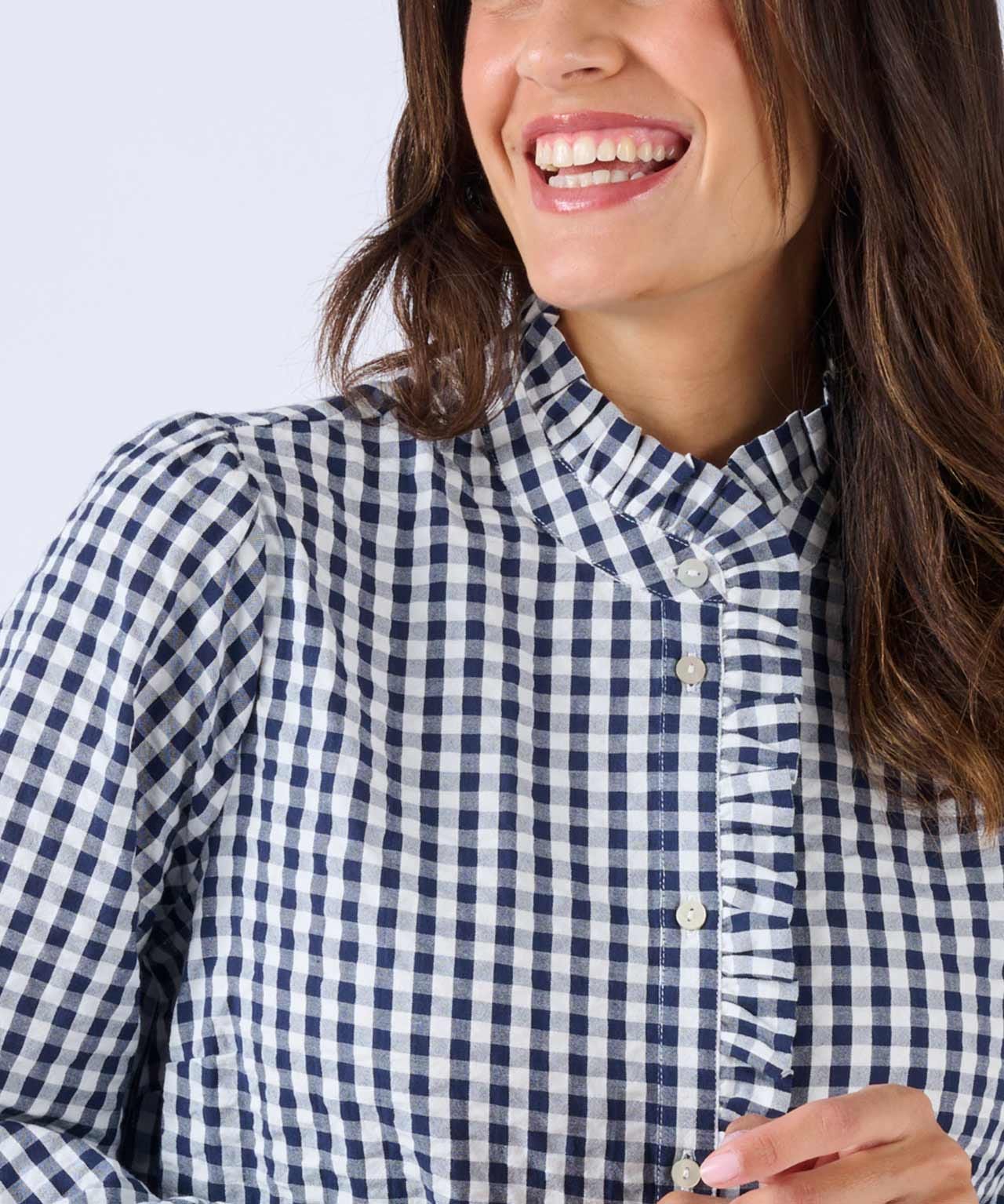 Gingham Seersucker Cotton Blouse 