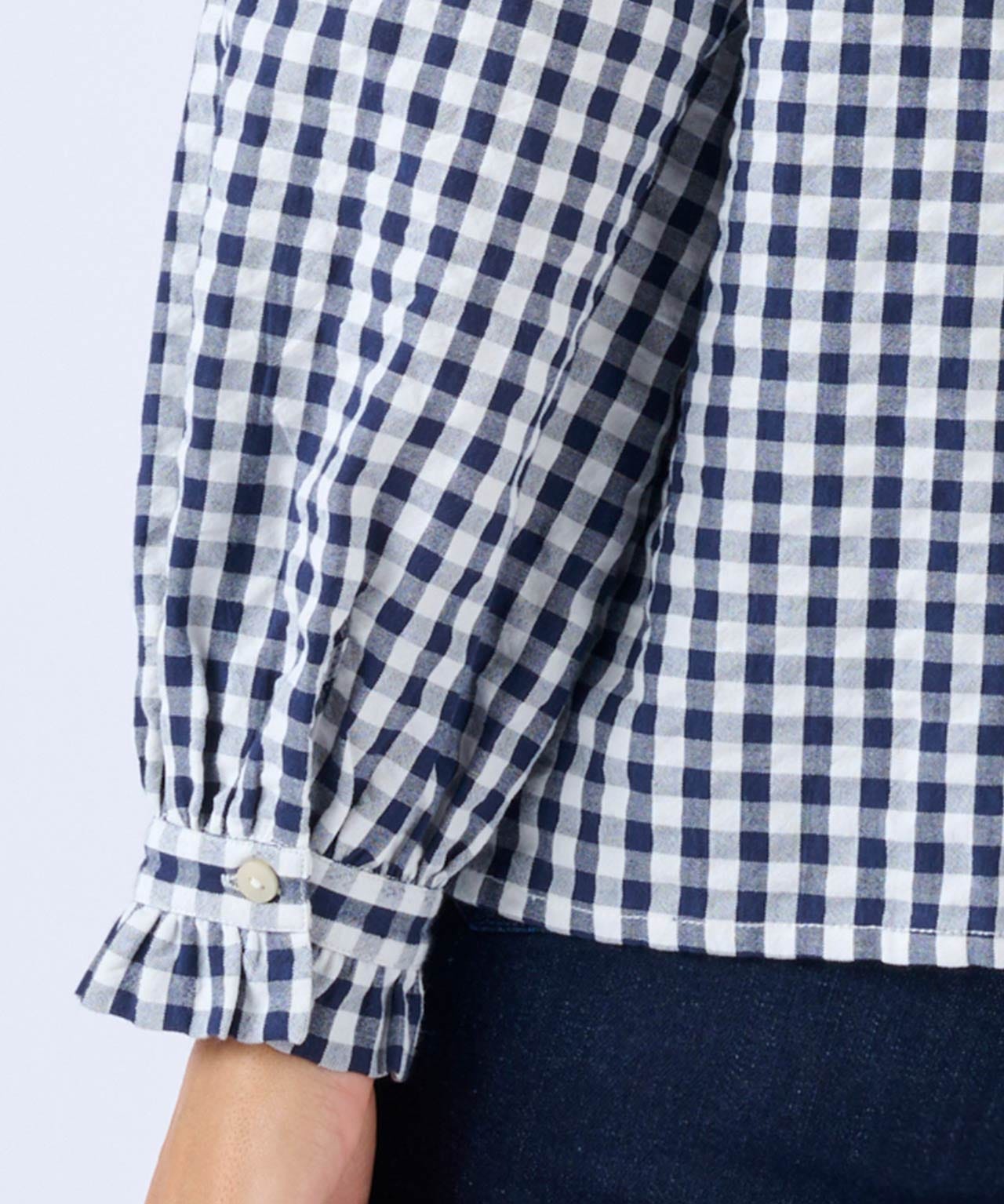 Gingham Seersucker Cotton Blouse 