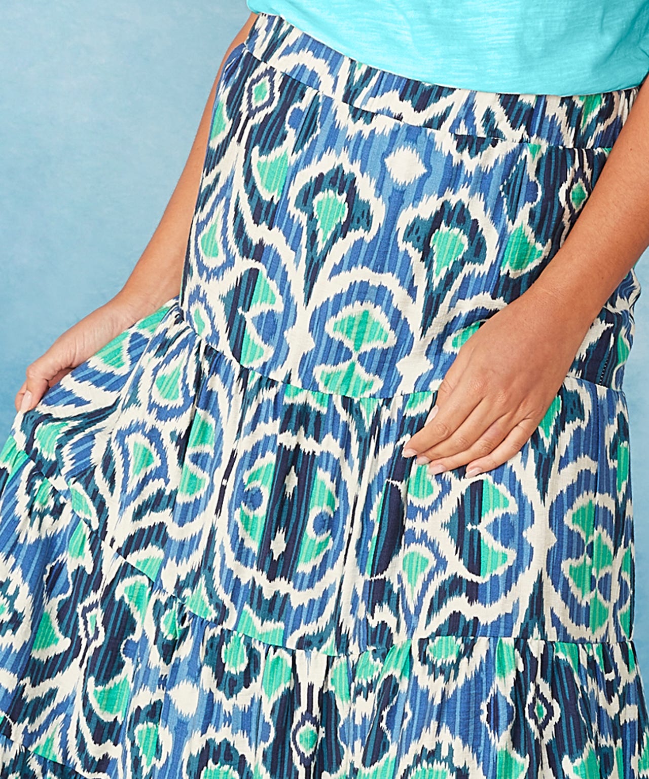 First Avenue - Washed Crepe Print Tiered Skirt 