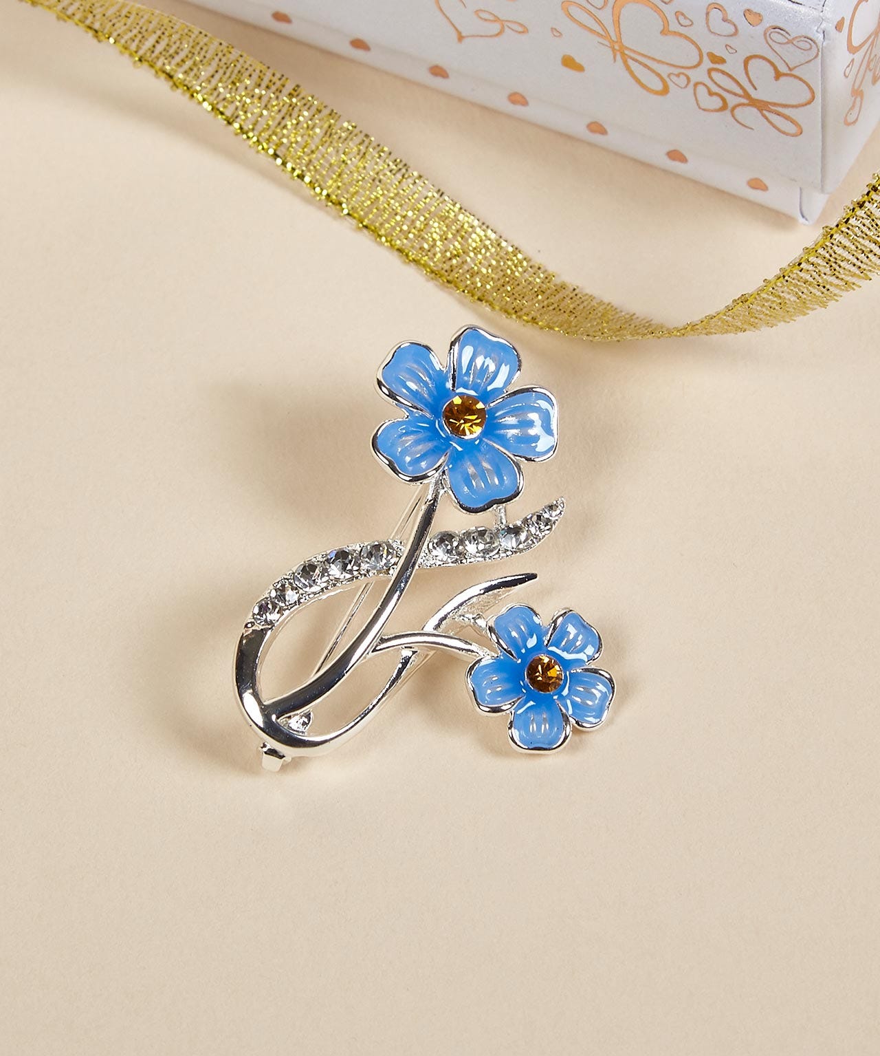 Forget Me Not Elegant Silver Plated Brooch 