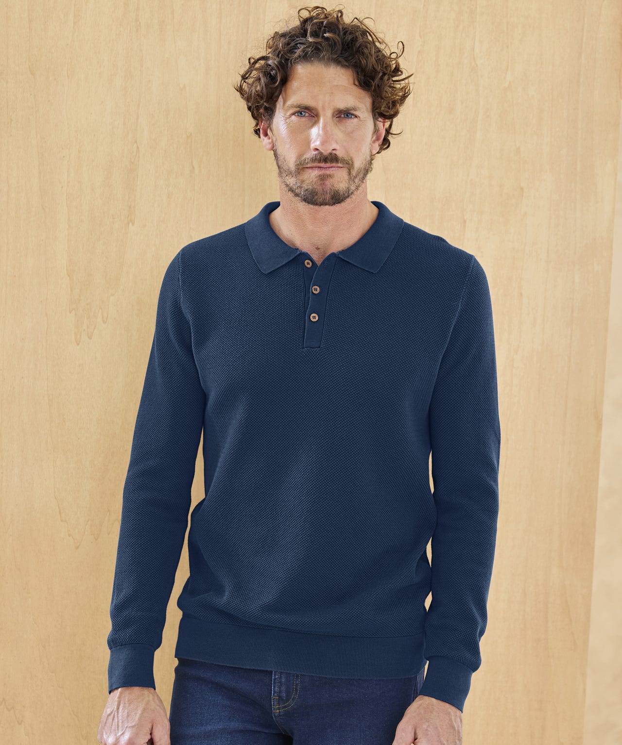 Textured Polo Style Sweater 