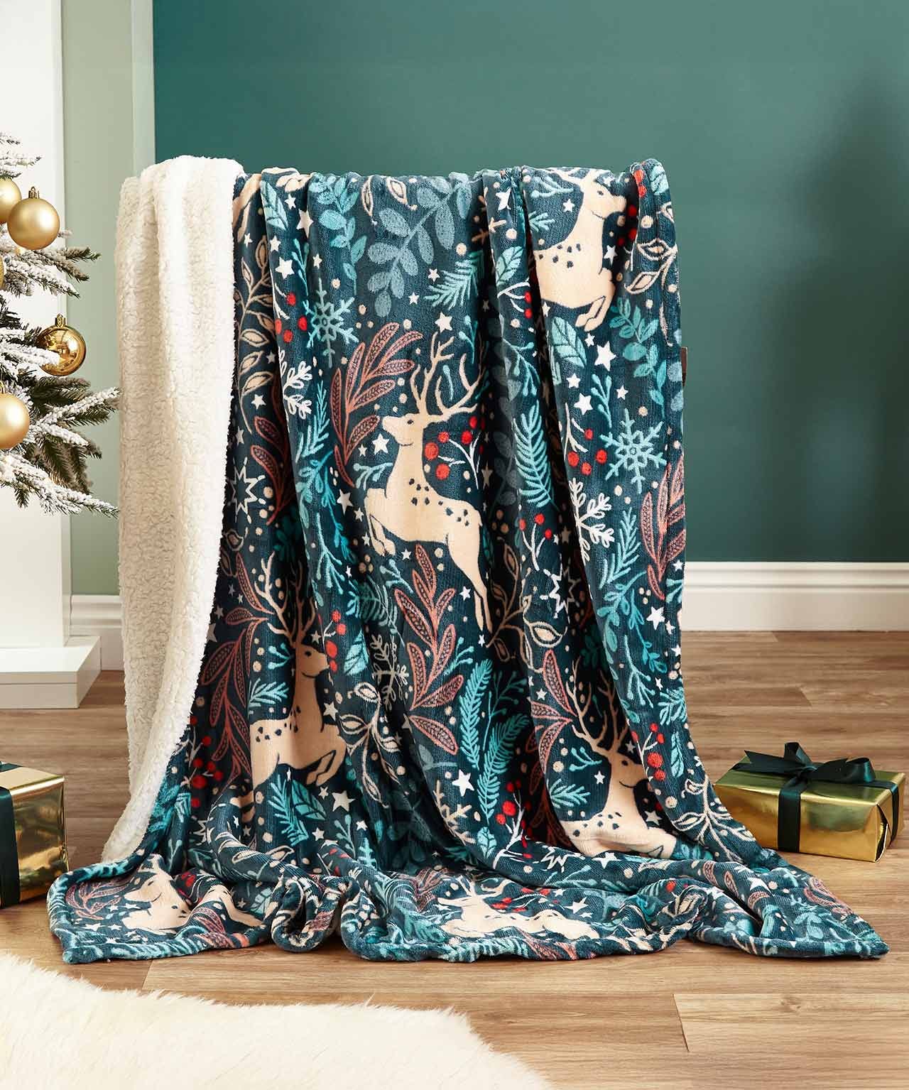 Winter Stags Sherpa Throw