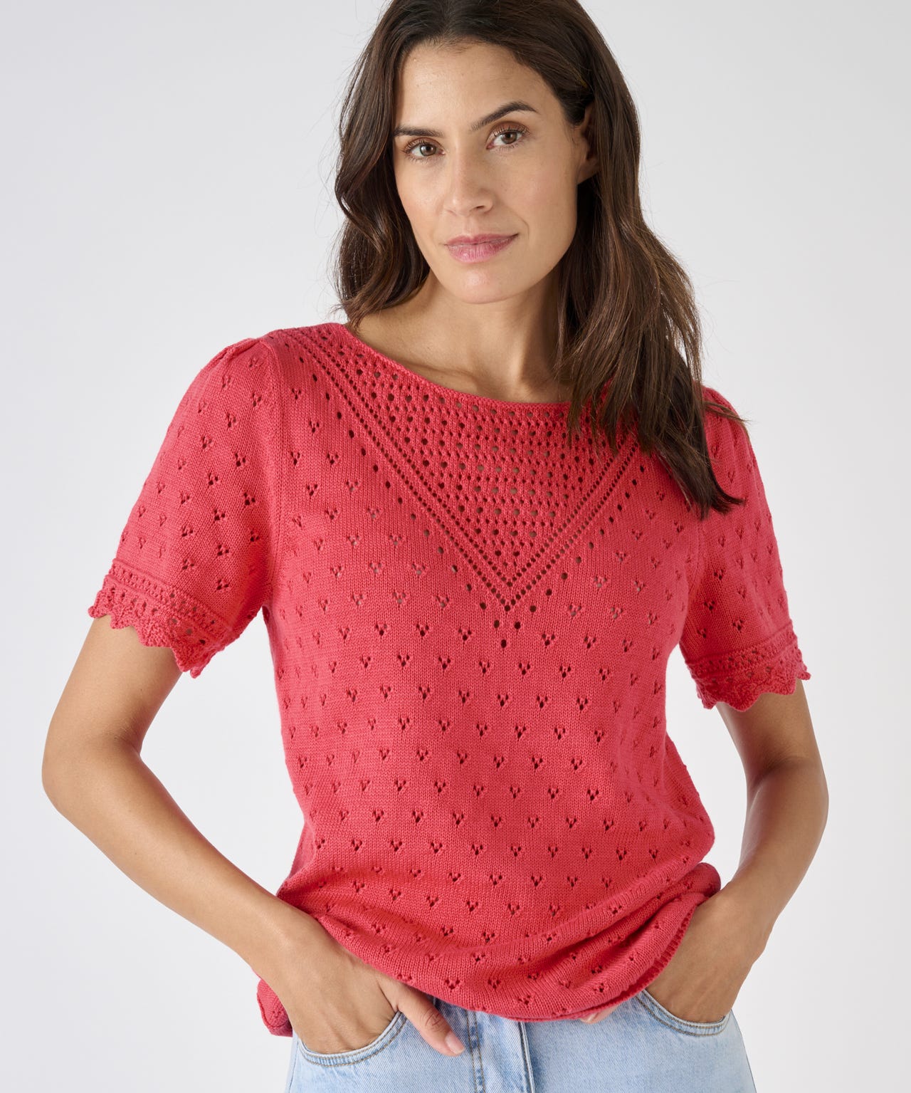 Pointelle Crochet Trim Jumper 
