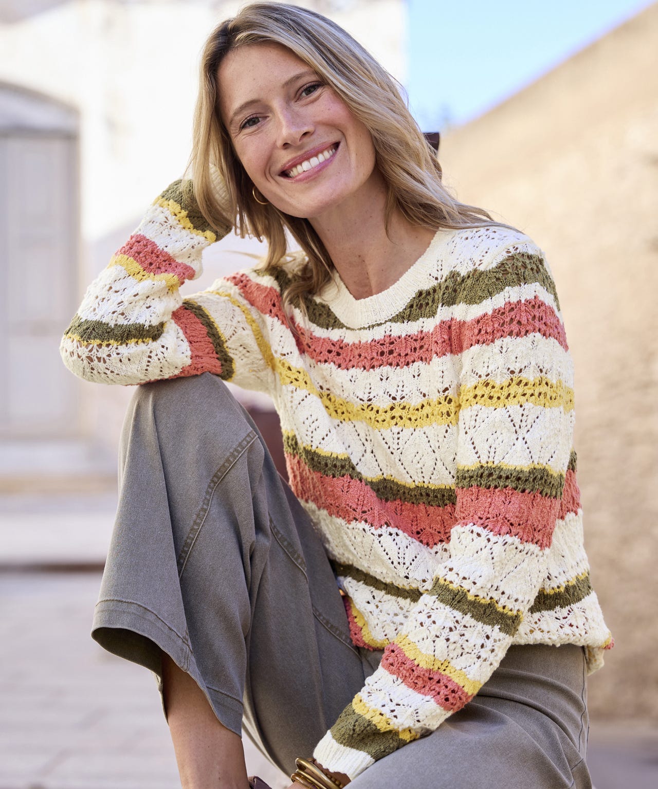 Pointelle Stripe Jumper 