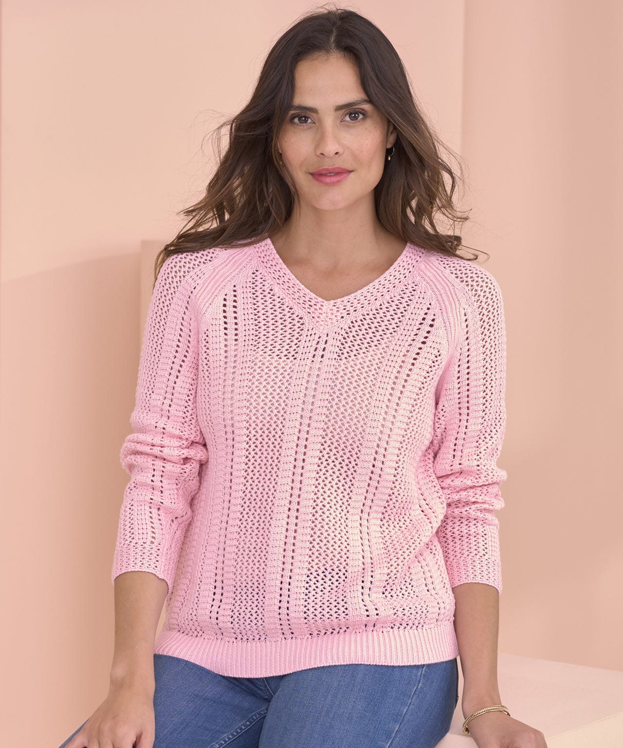 Pointelle V-Neck Jumper 