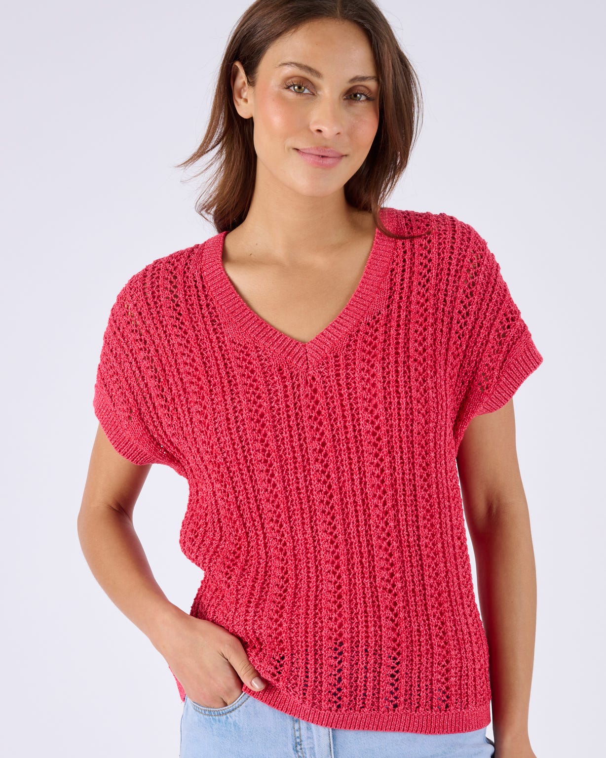 Pointelle V-Neck Jumper 