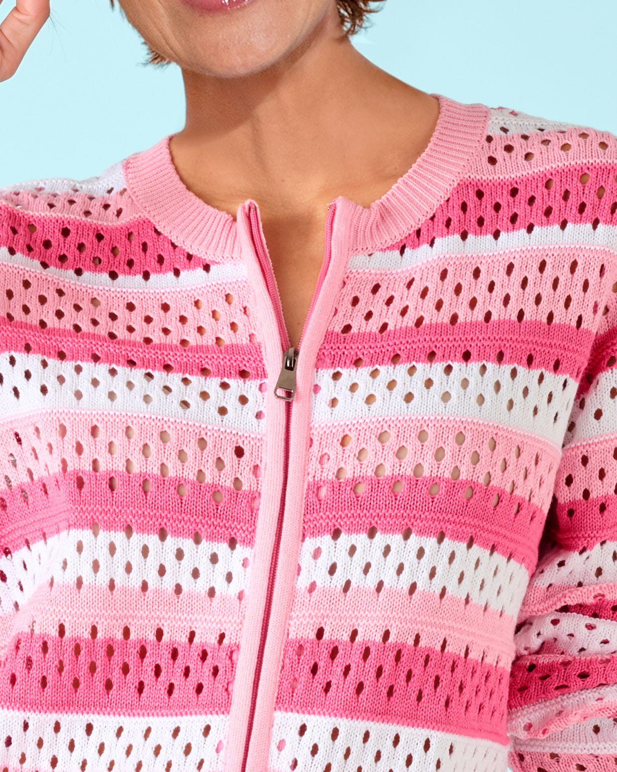 Pointelle Zip Front Cardigan 