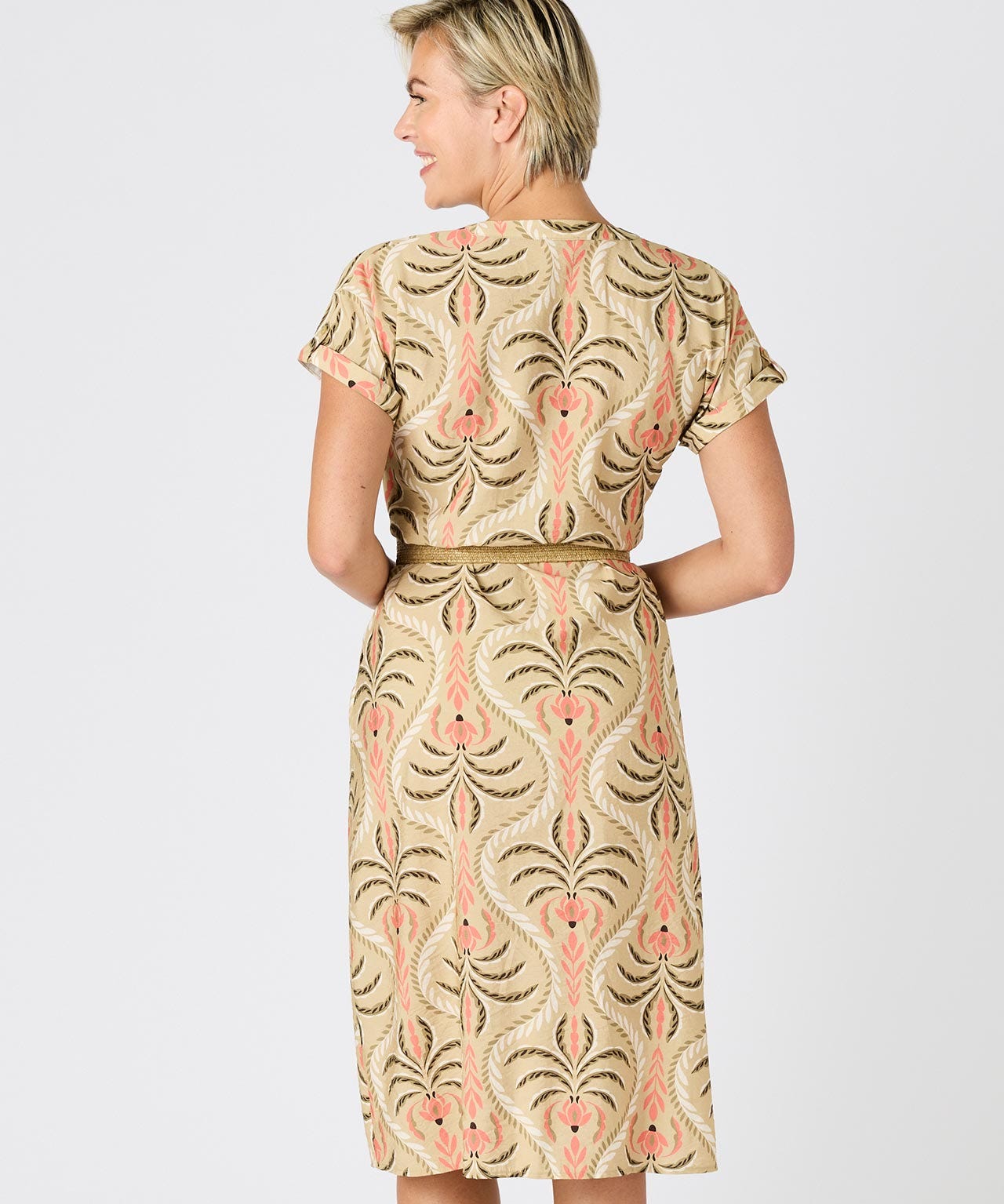 Printed Crinkle Dress with Raffia Belt 