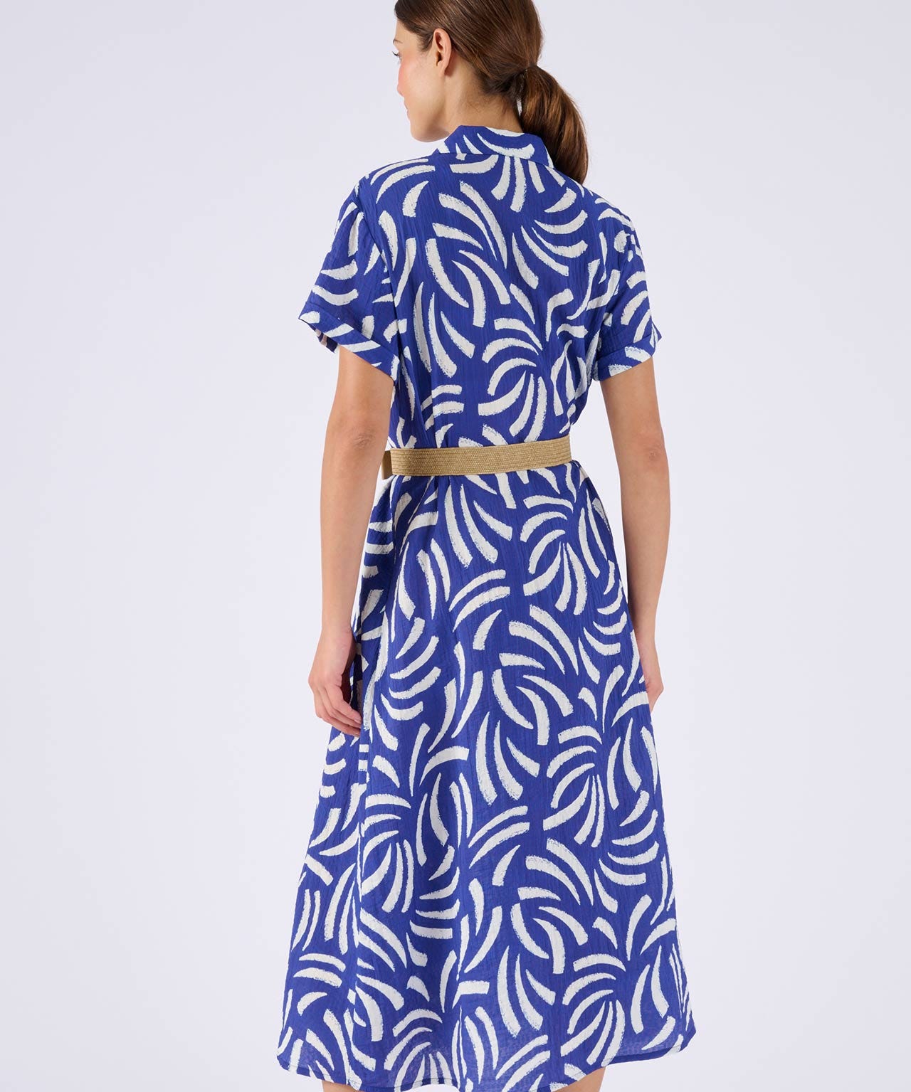 Print Dress with Raffia Belt 