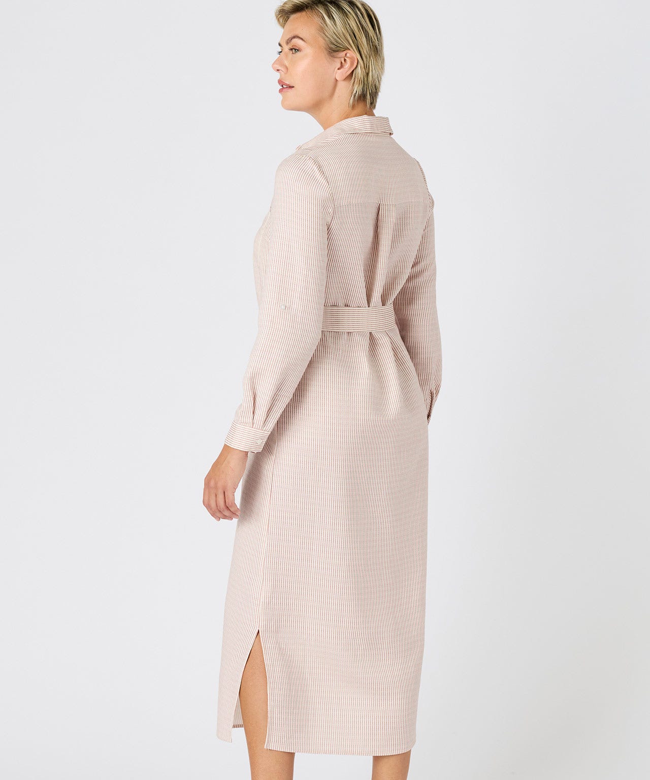 Linen Rich Striped Shirt Dress 