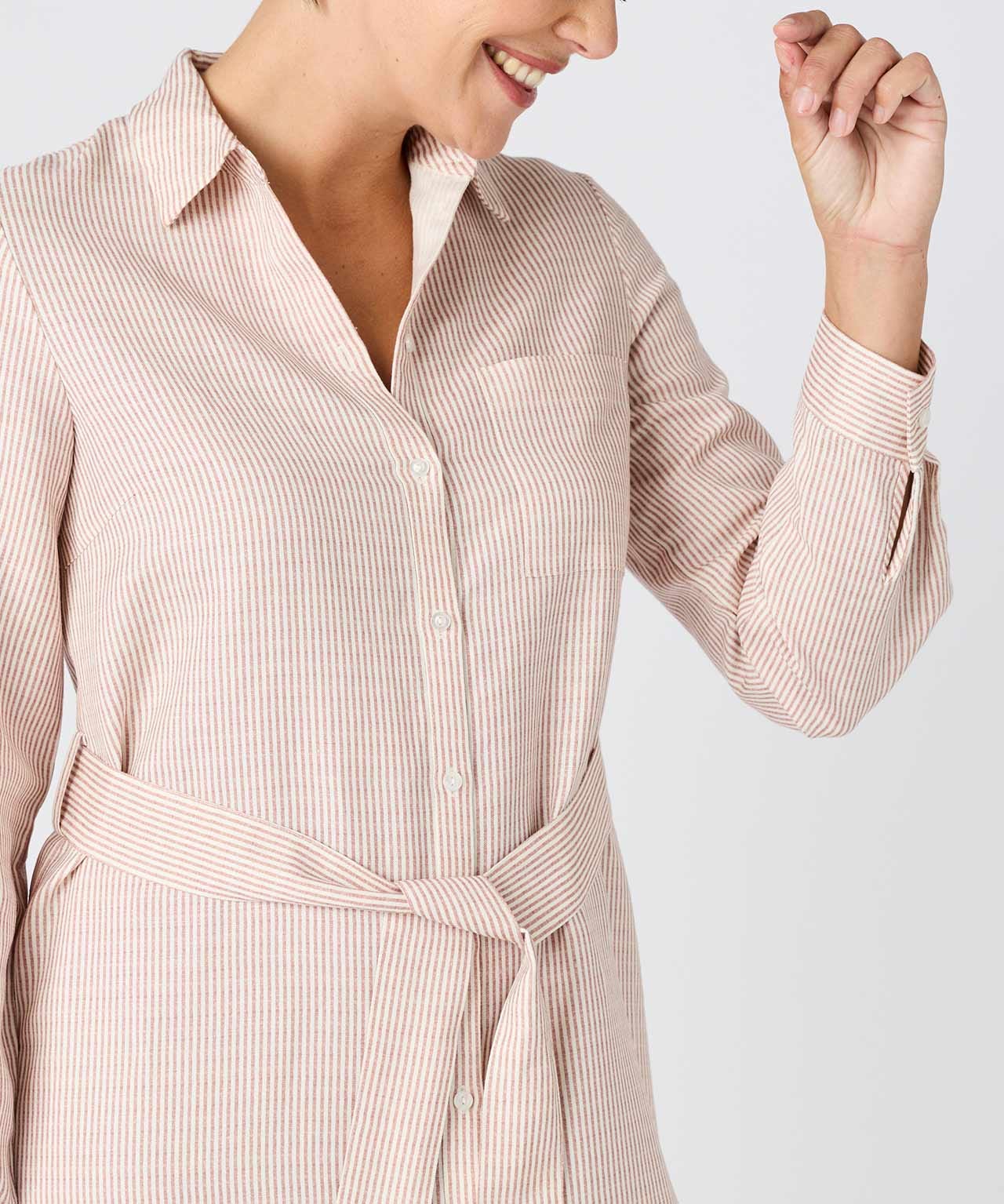 Linen Rich Striped Shirt Dress 