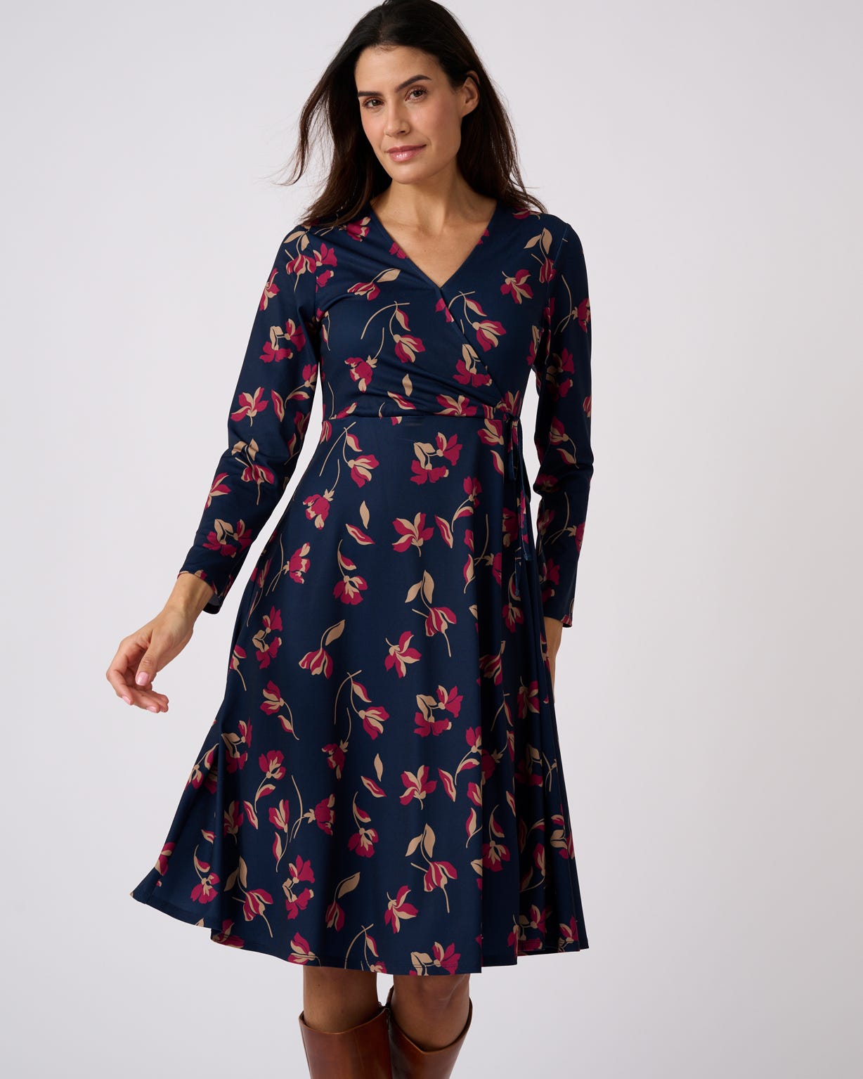 Mock Wrap Print Dress 
