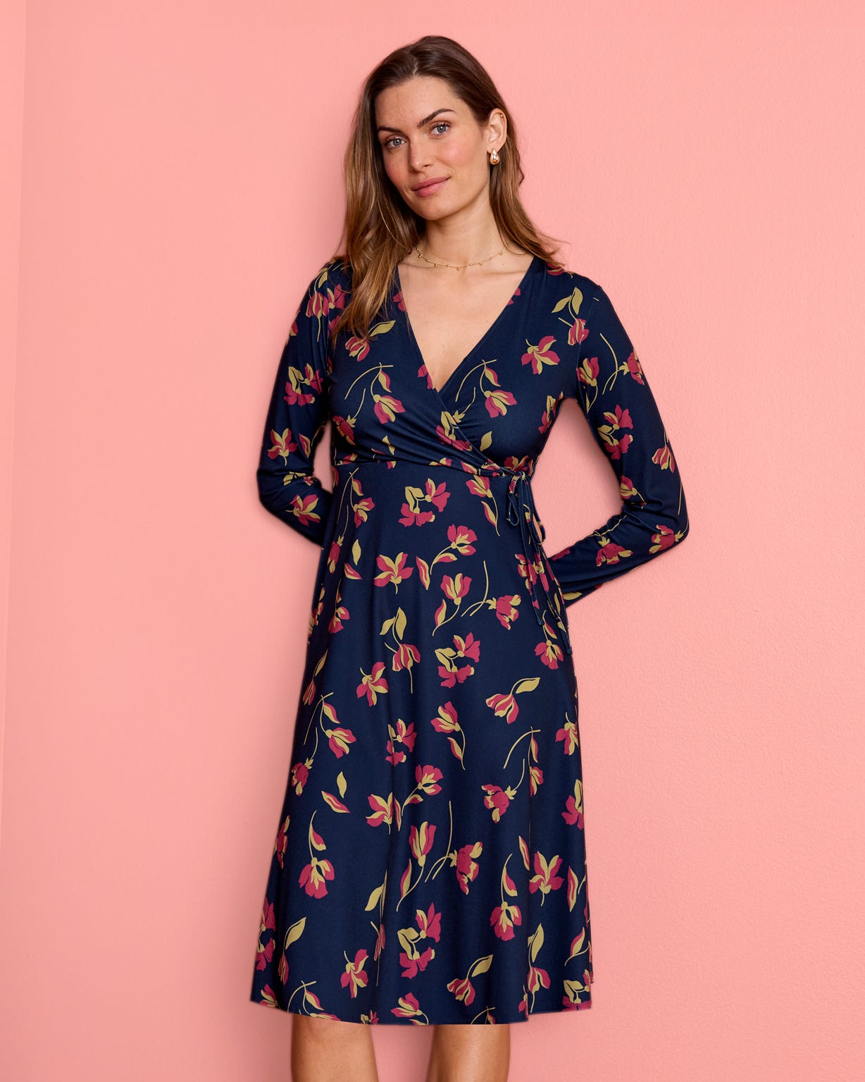 Mock Wrap Print Dress 