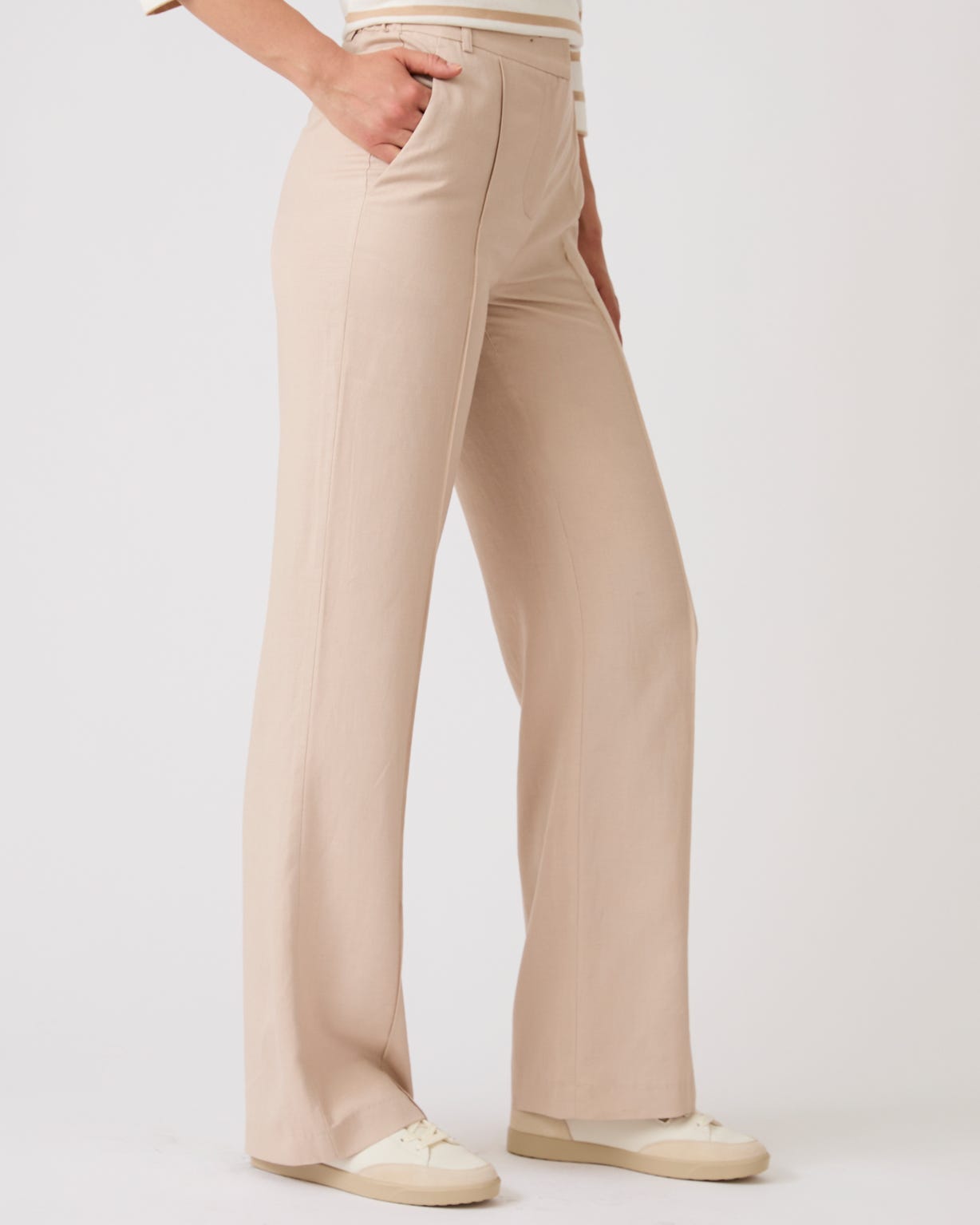 Linen Mix Wide Leg Trousers 