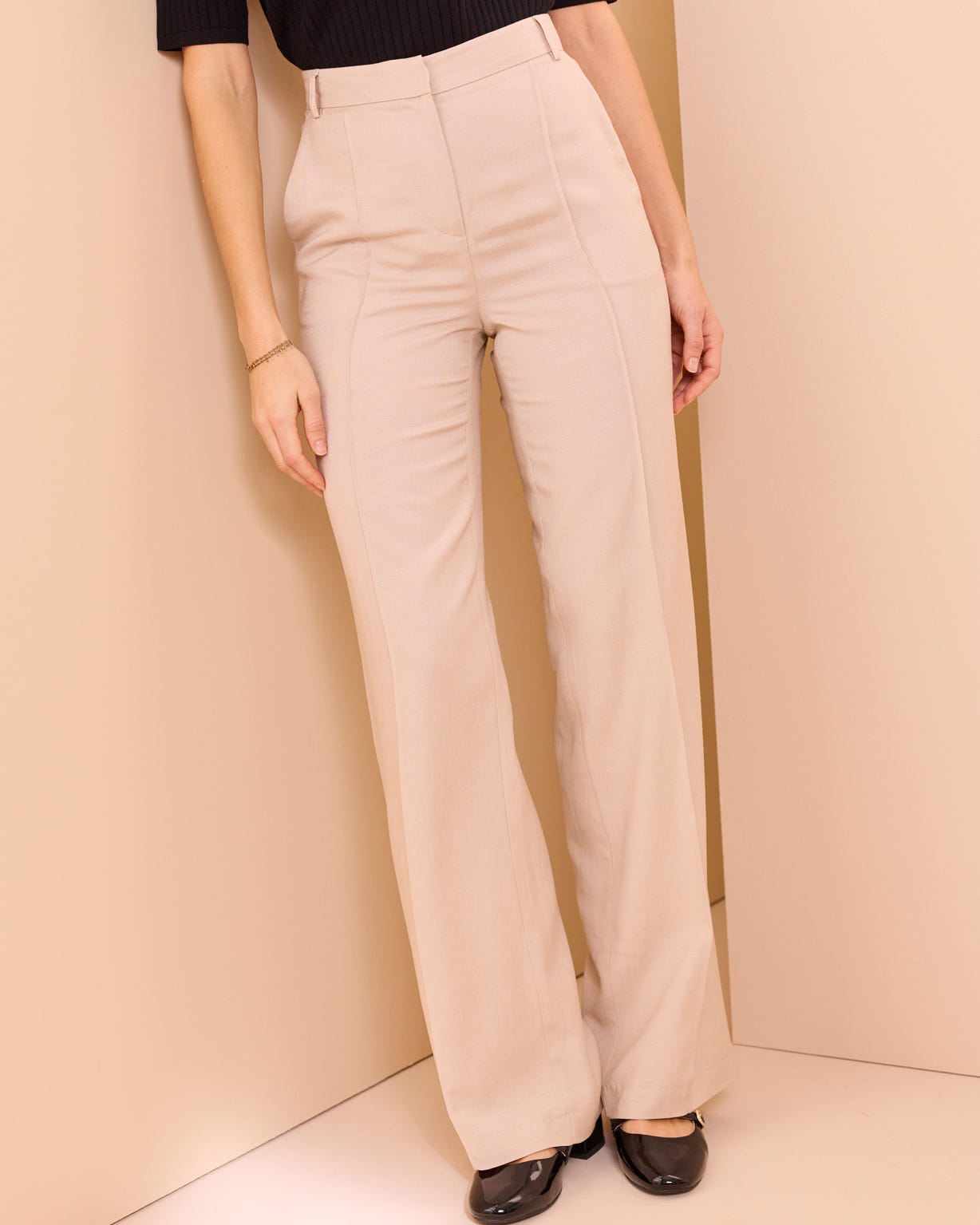 Linen Mix Wide Leg Trousers 
