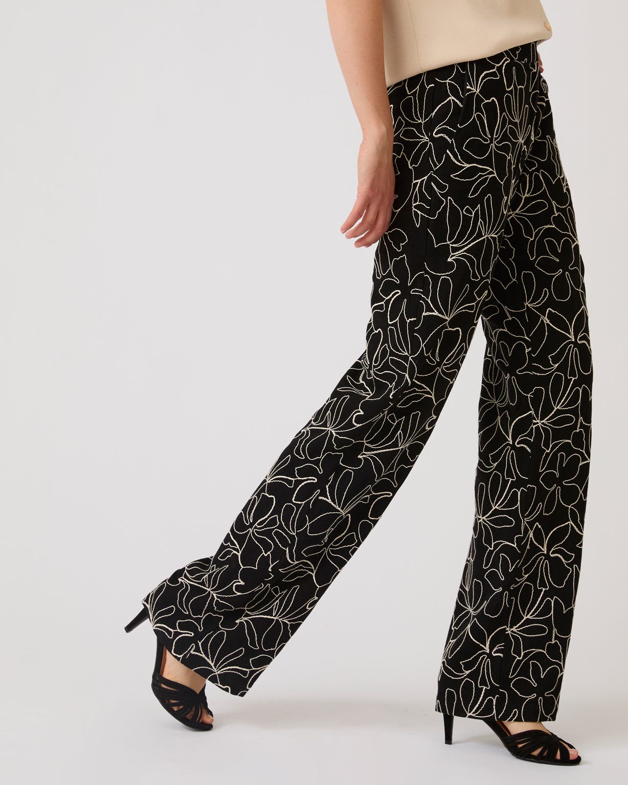 Embroidered Wide Leg Trousers 