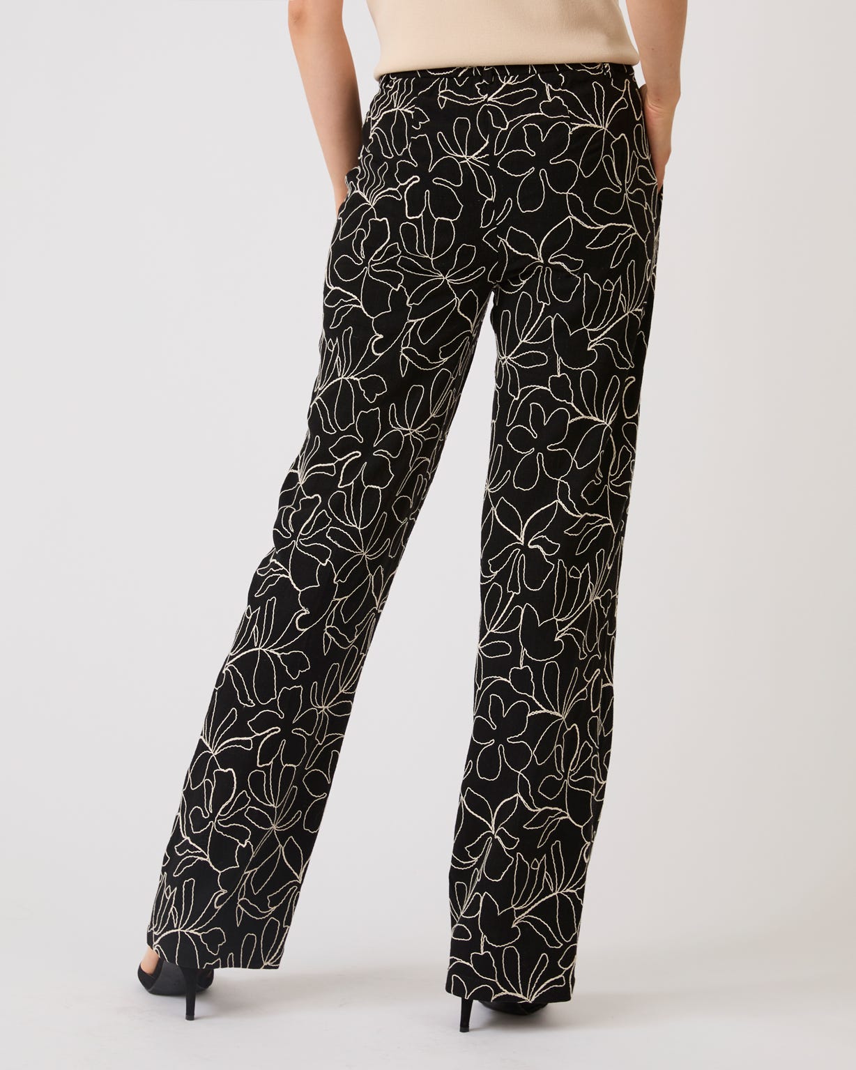 Embroidered Wide Leg Trousers 