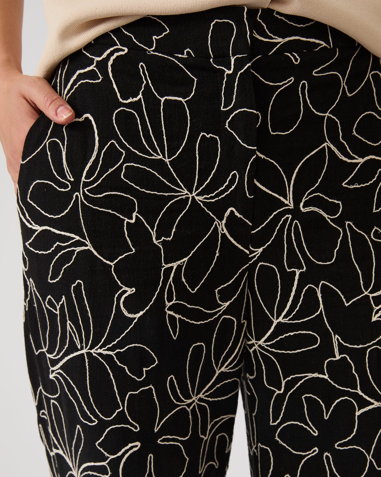 Embroidered Wide Leg Trousers 