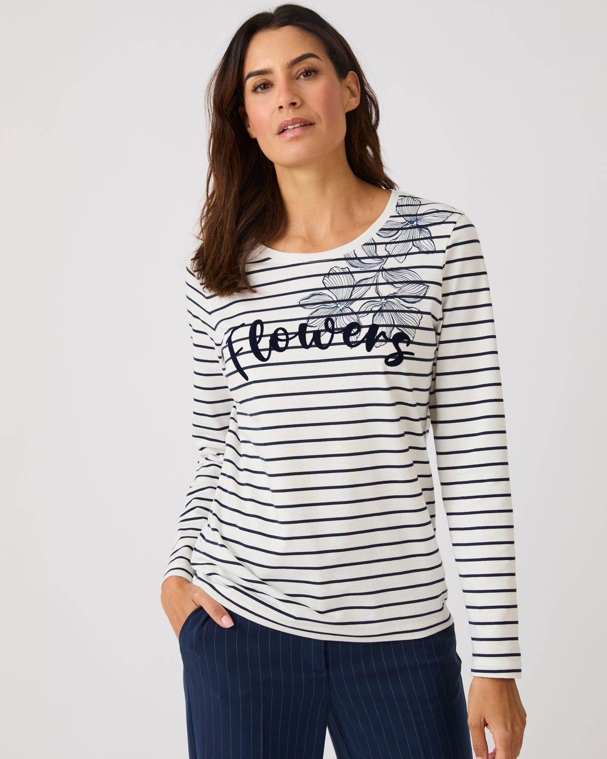 Stripe Flower Print T-shirt 