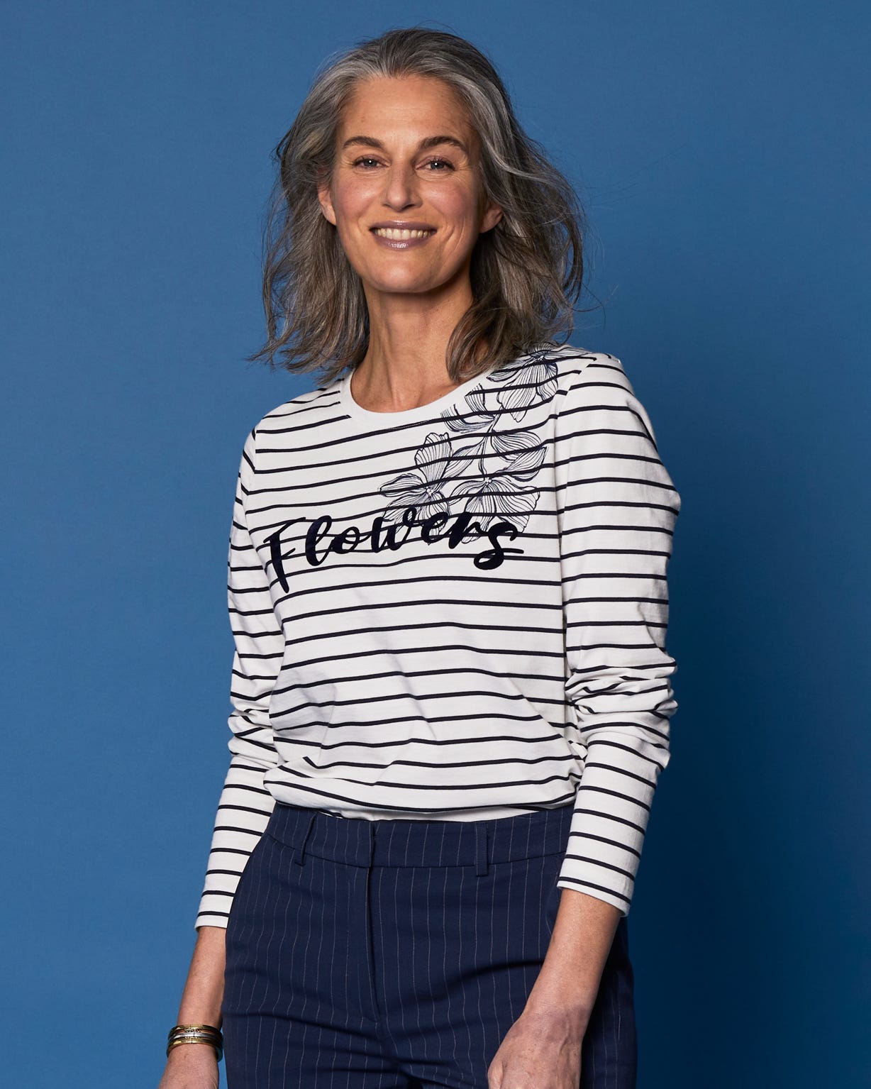 Stripe Flower Print T-shirt 