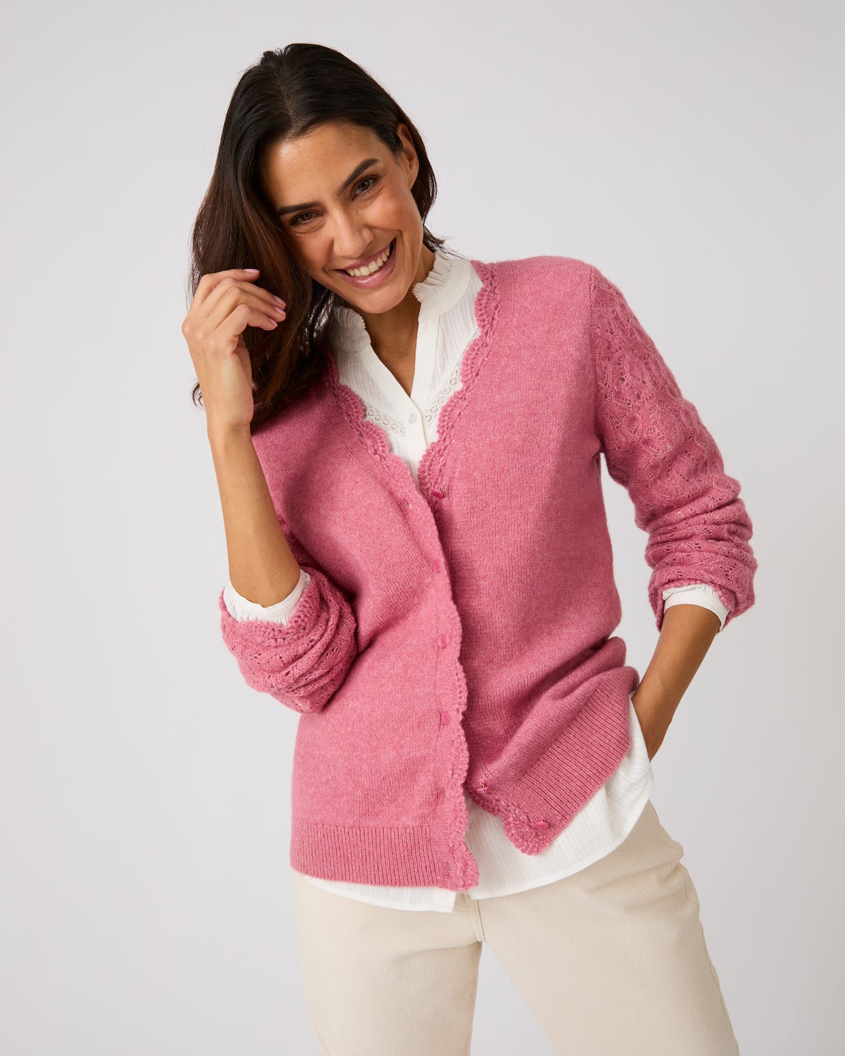 Pointelle Trim Cardigan 