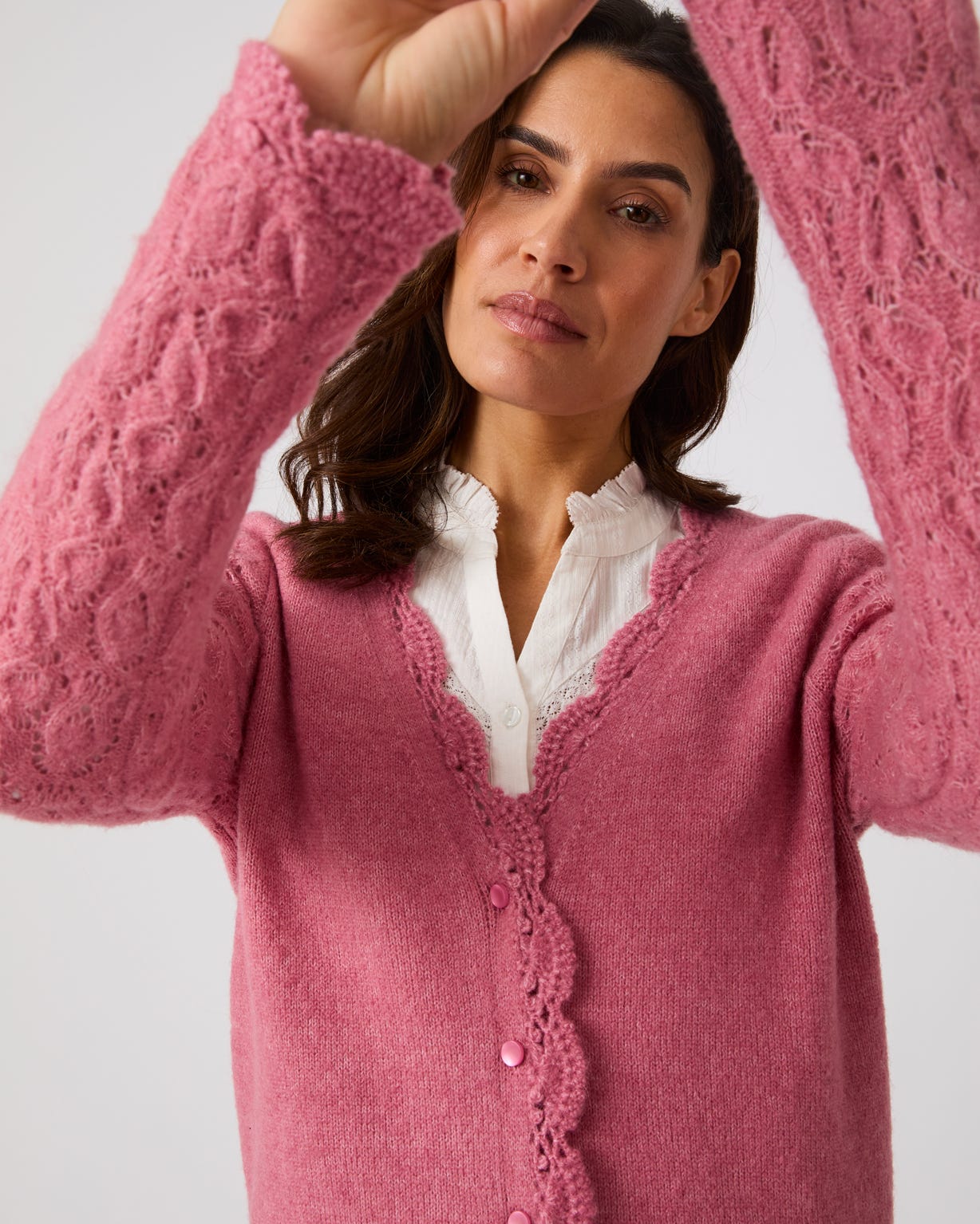 Pointelle Trim Cardigan 