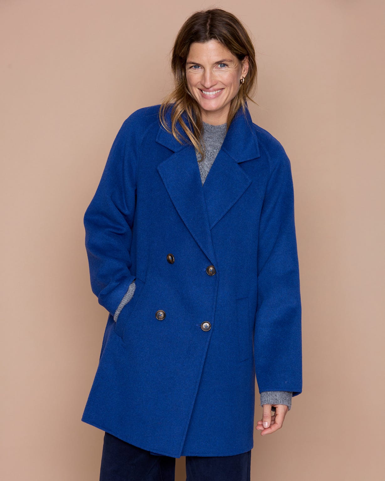 Double Breasted Wool Blend Coat 