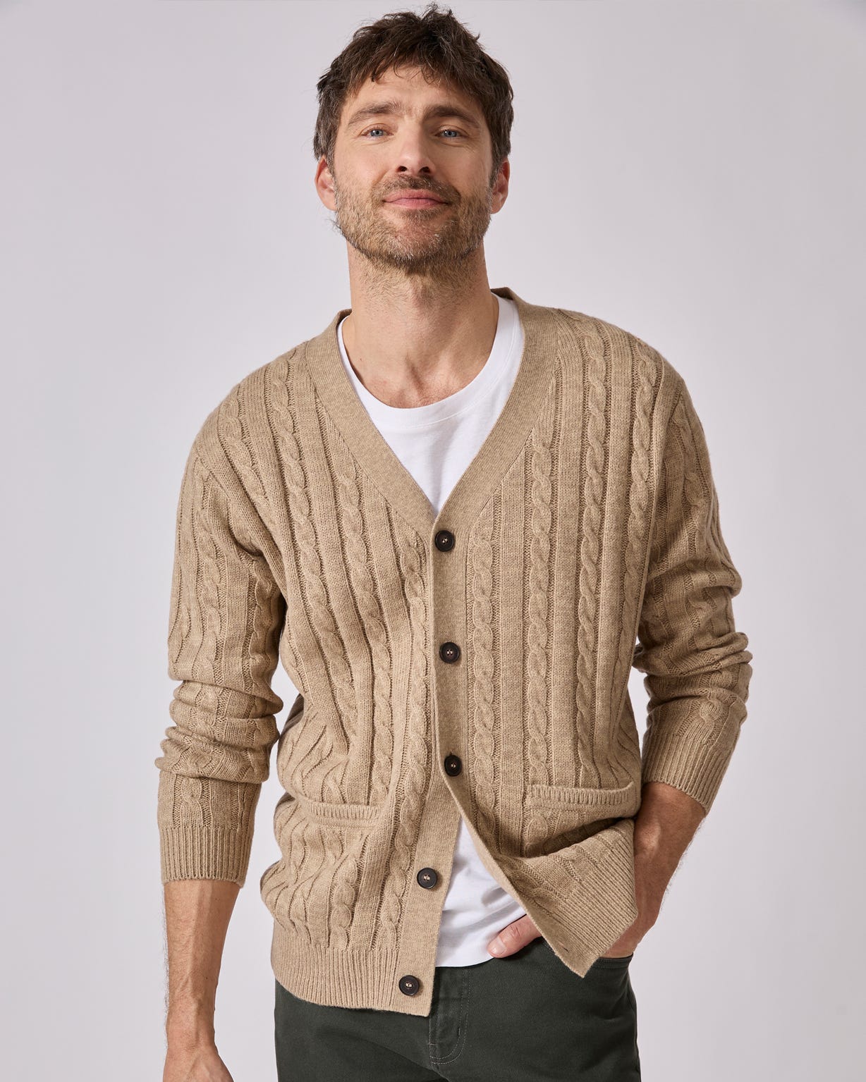 V-Neck Cable Cardigan 