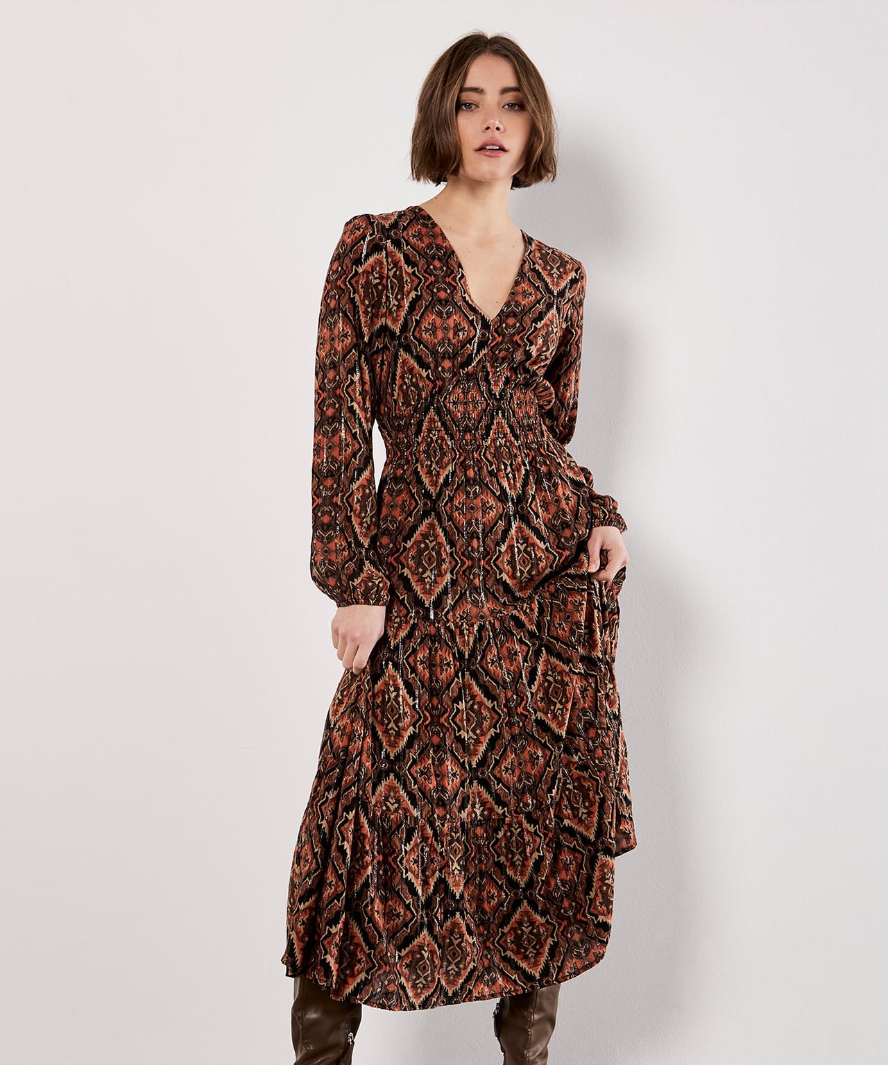 Apricot Smock Waist Dress