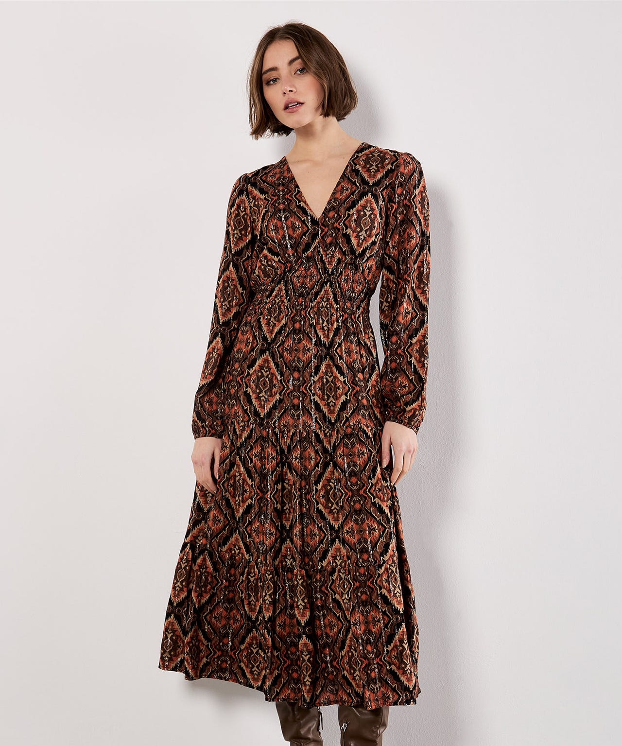 Apricot Smock Waist Dress