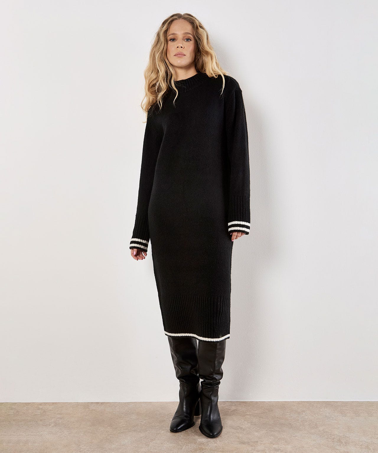 Apricot Knitted Midi Dress