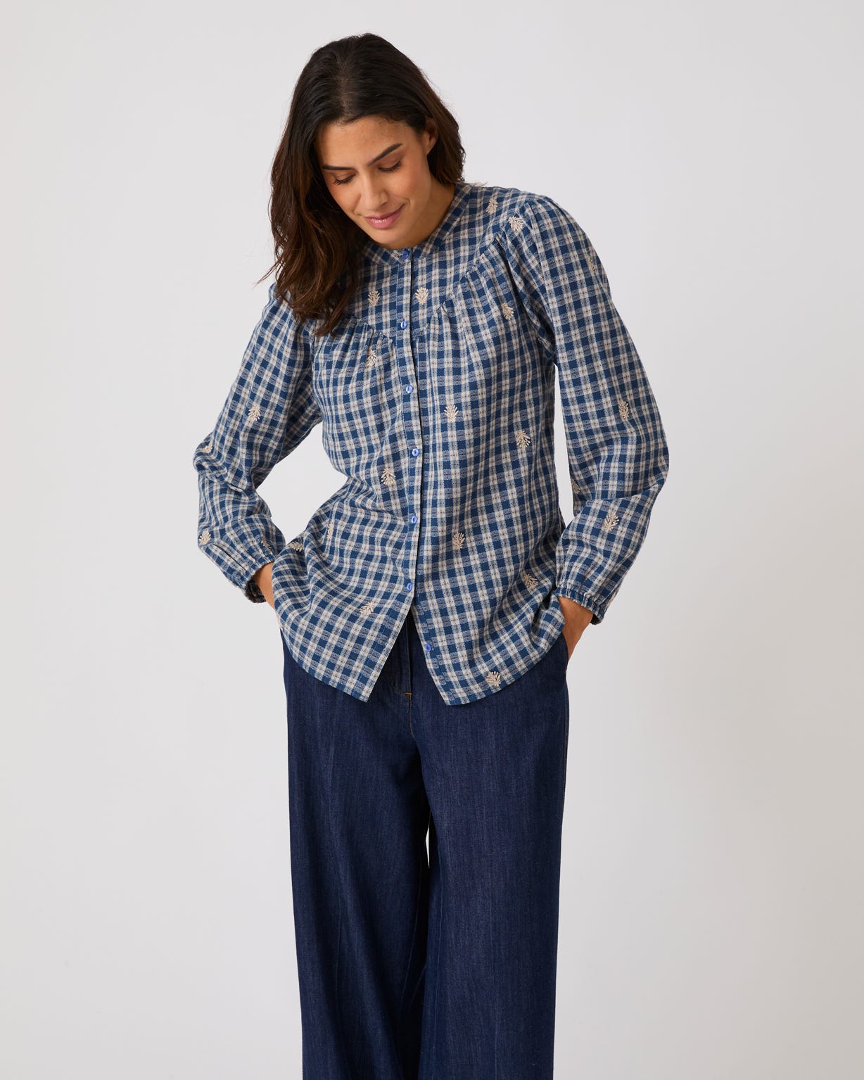 Embroidered Check Blouse 