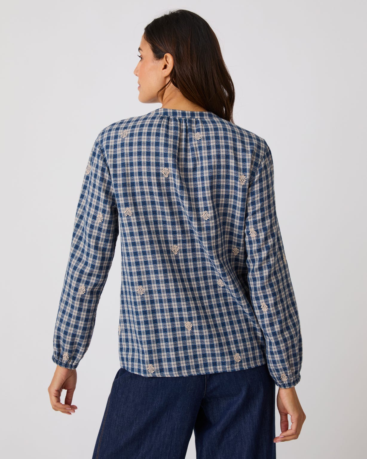 Embroidered Check Blouse 