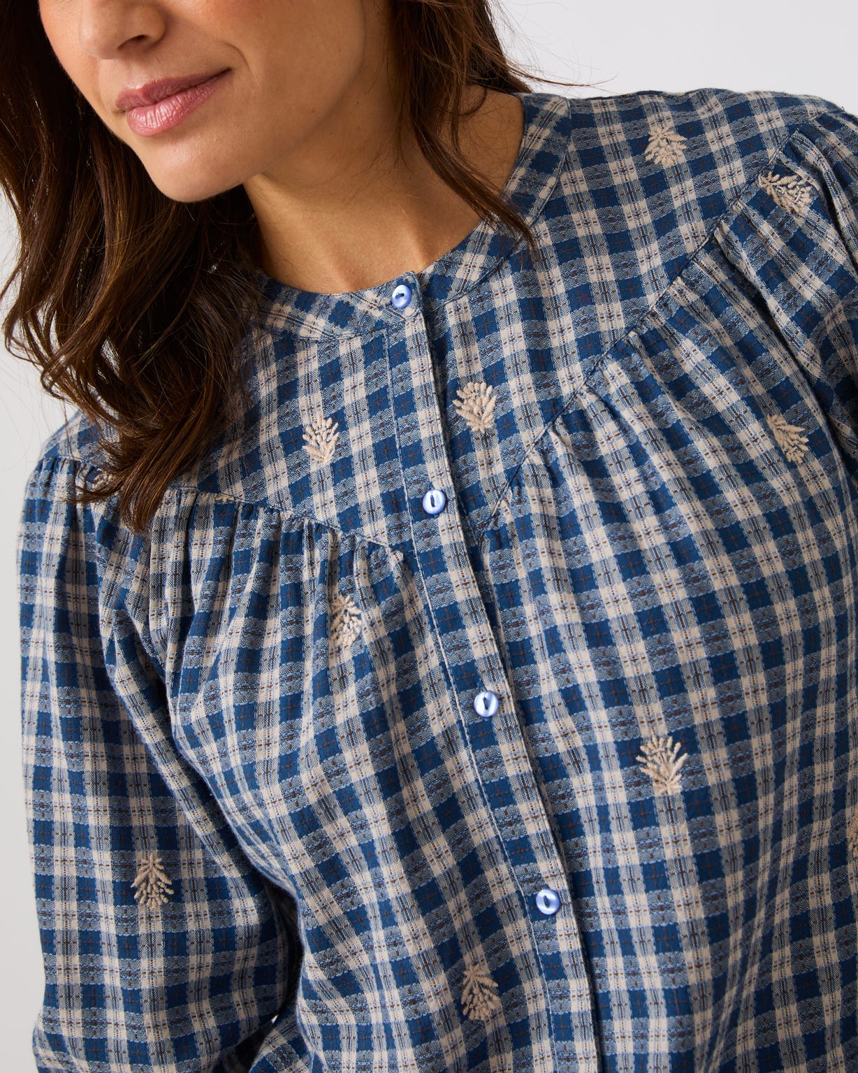 Embroidered Check Blouse 
