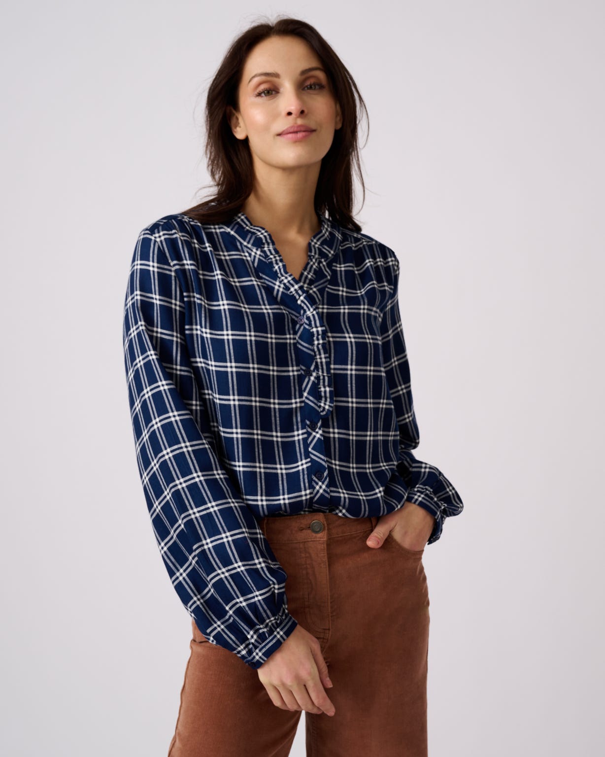 Check Frill Trim Blouse 