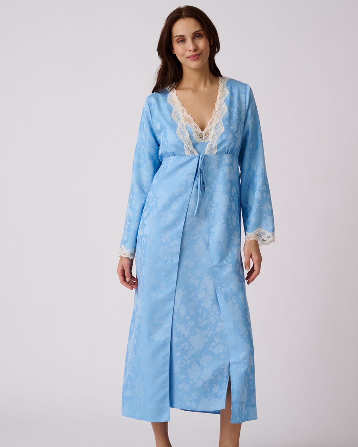 Satin Lace Trim Gown 