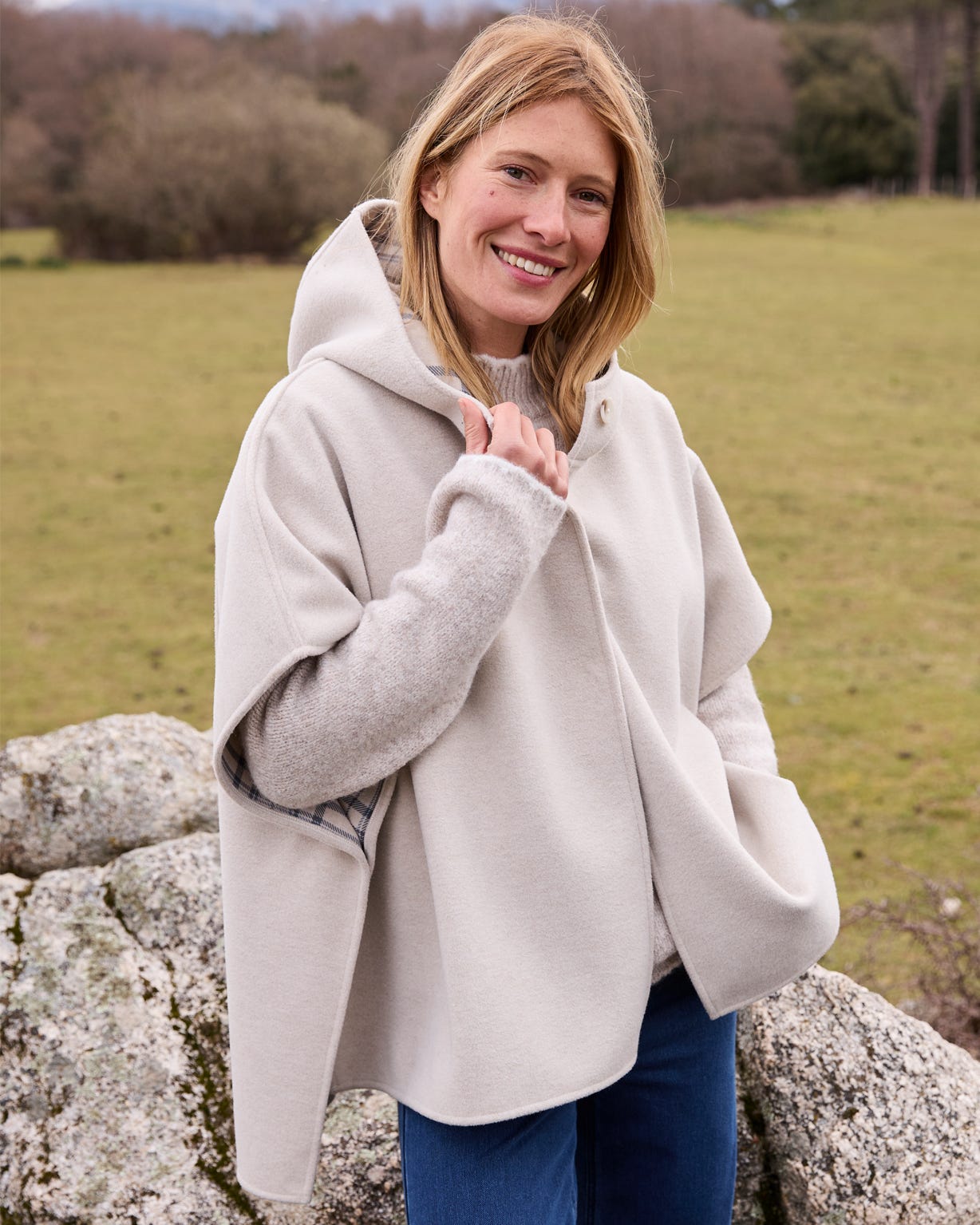 Check Lined Hooded Cape 