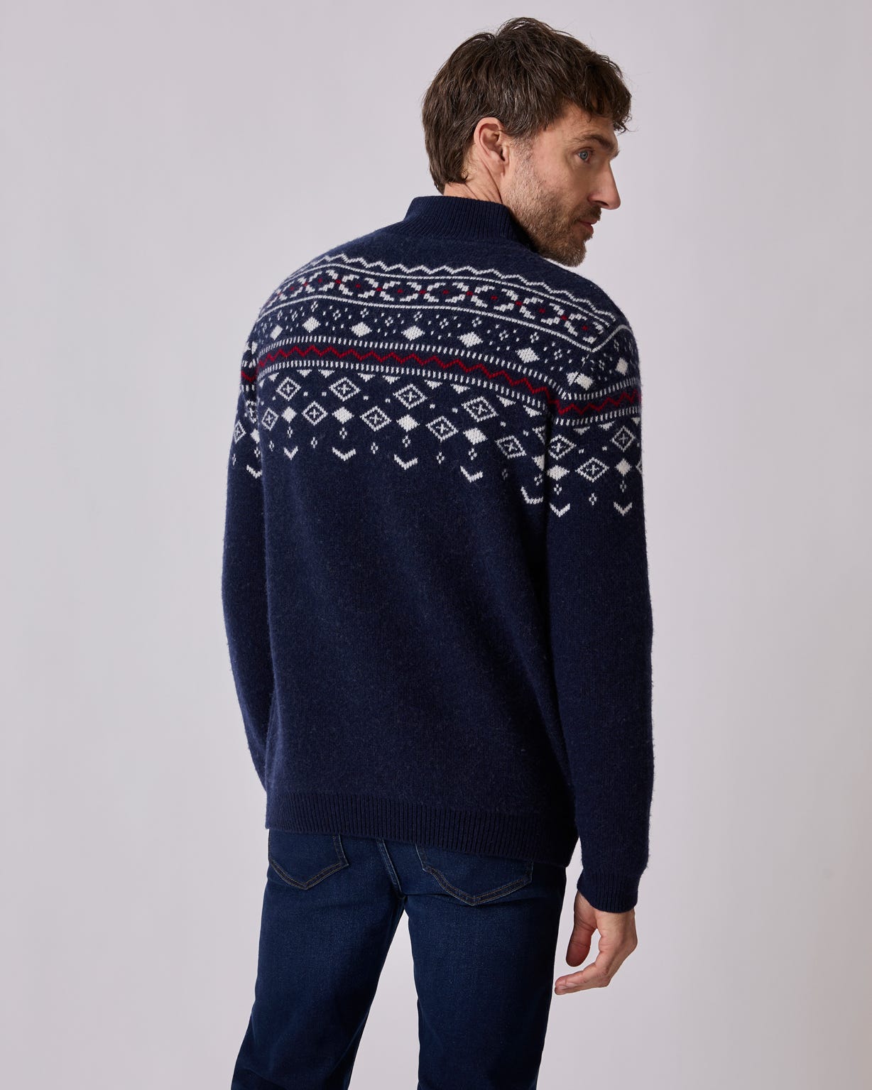 Wool Rich Jacquard Quarter Zip Sweater 