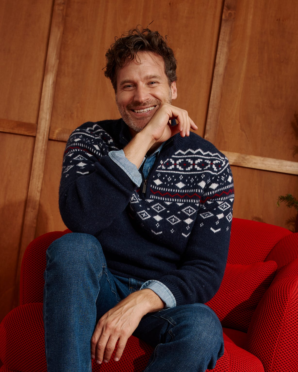 Wool Rich Jacquard Quarter Zip Sweater 