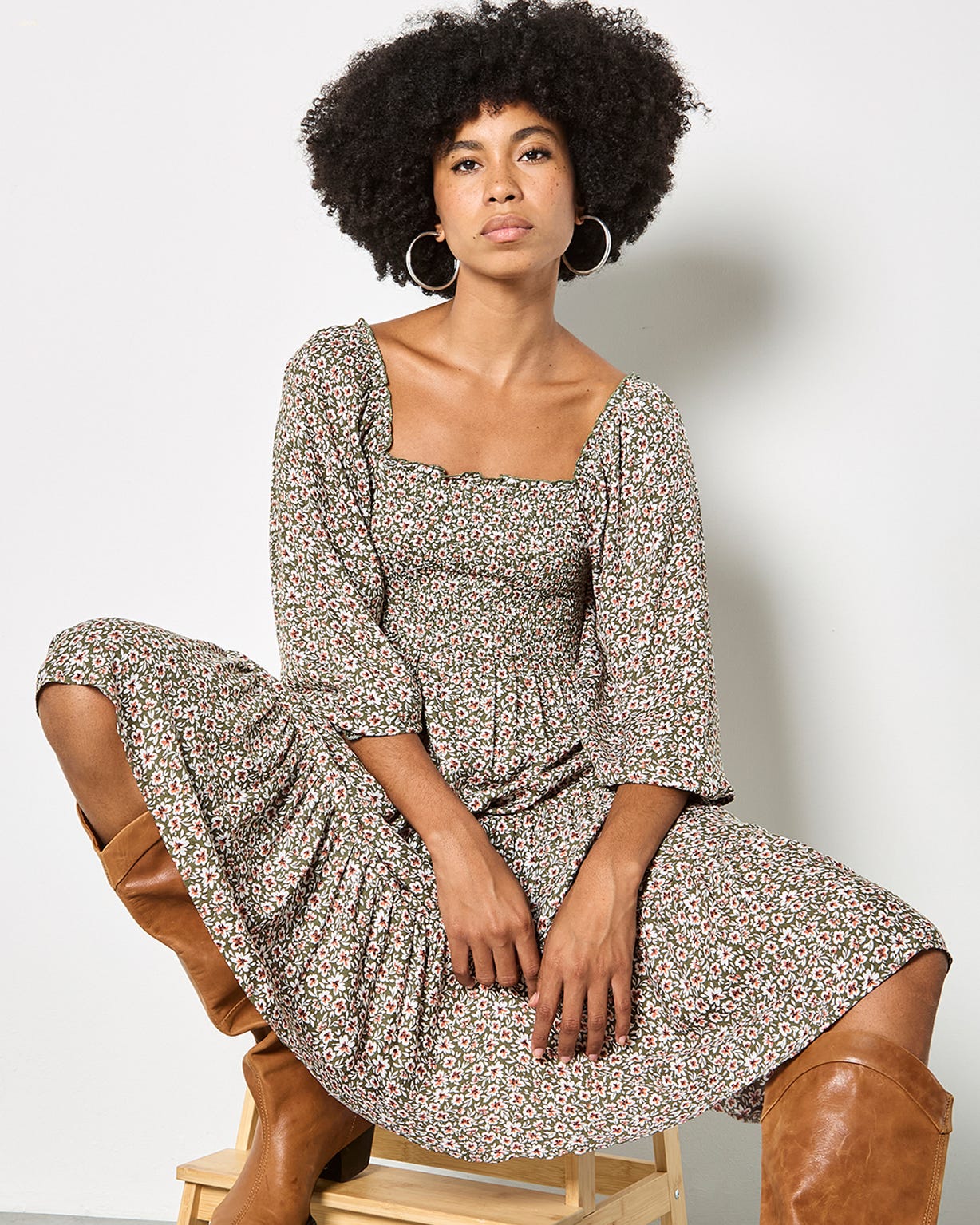 Apricot Ditsy Midaxi Dress