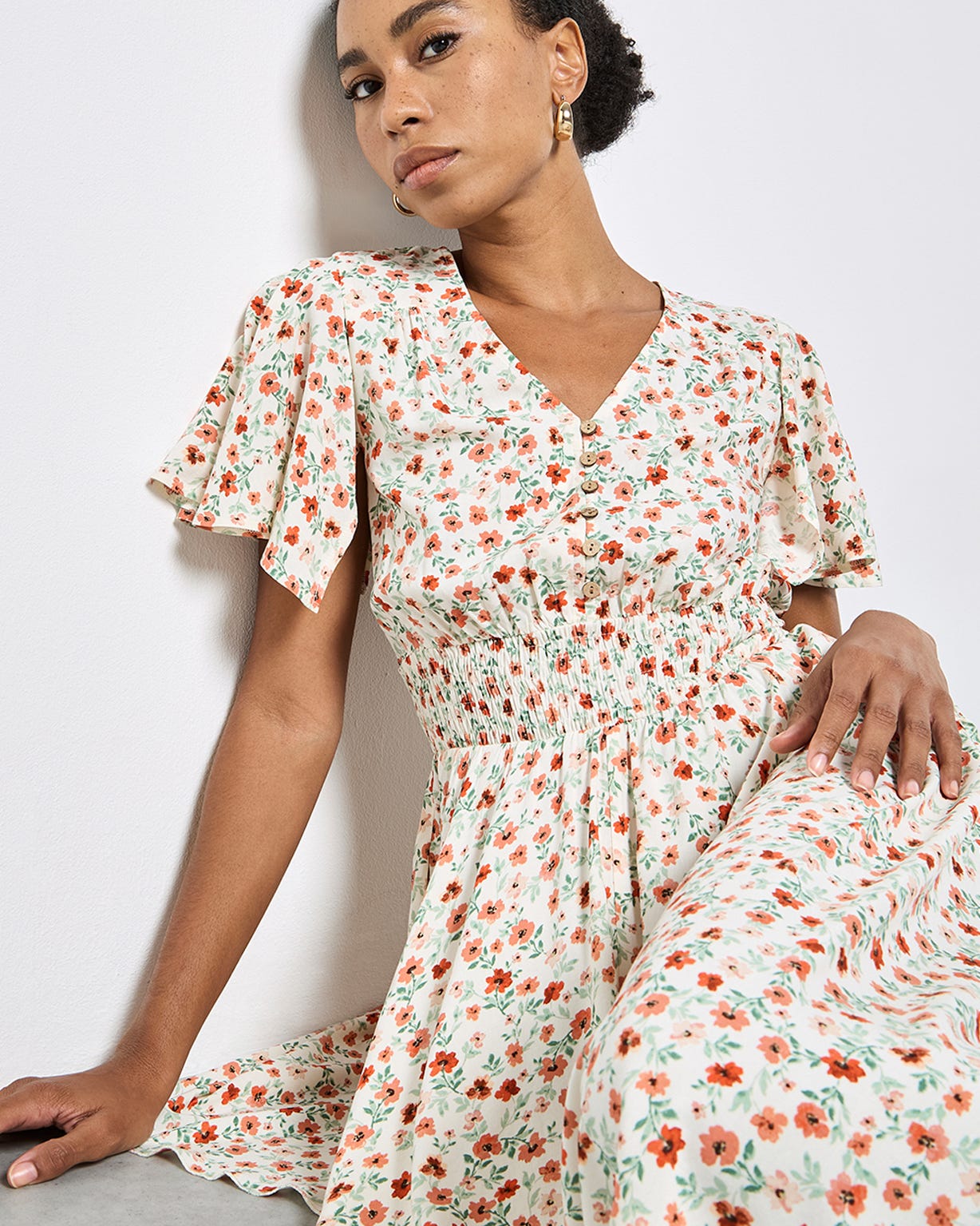 Apricot Ditsy Print Dress 