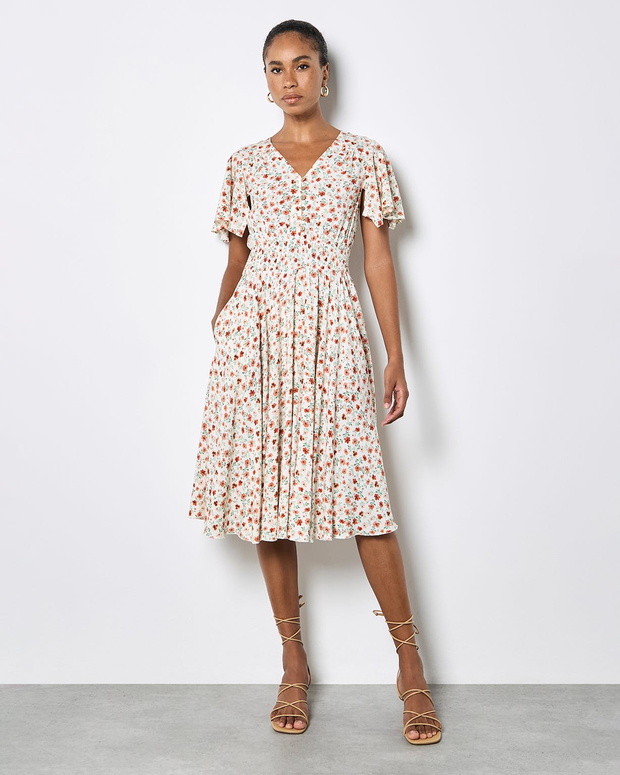 Apricot Ditsy Print Dress 