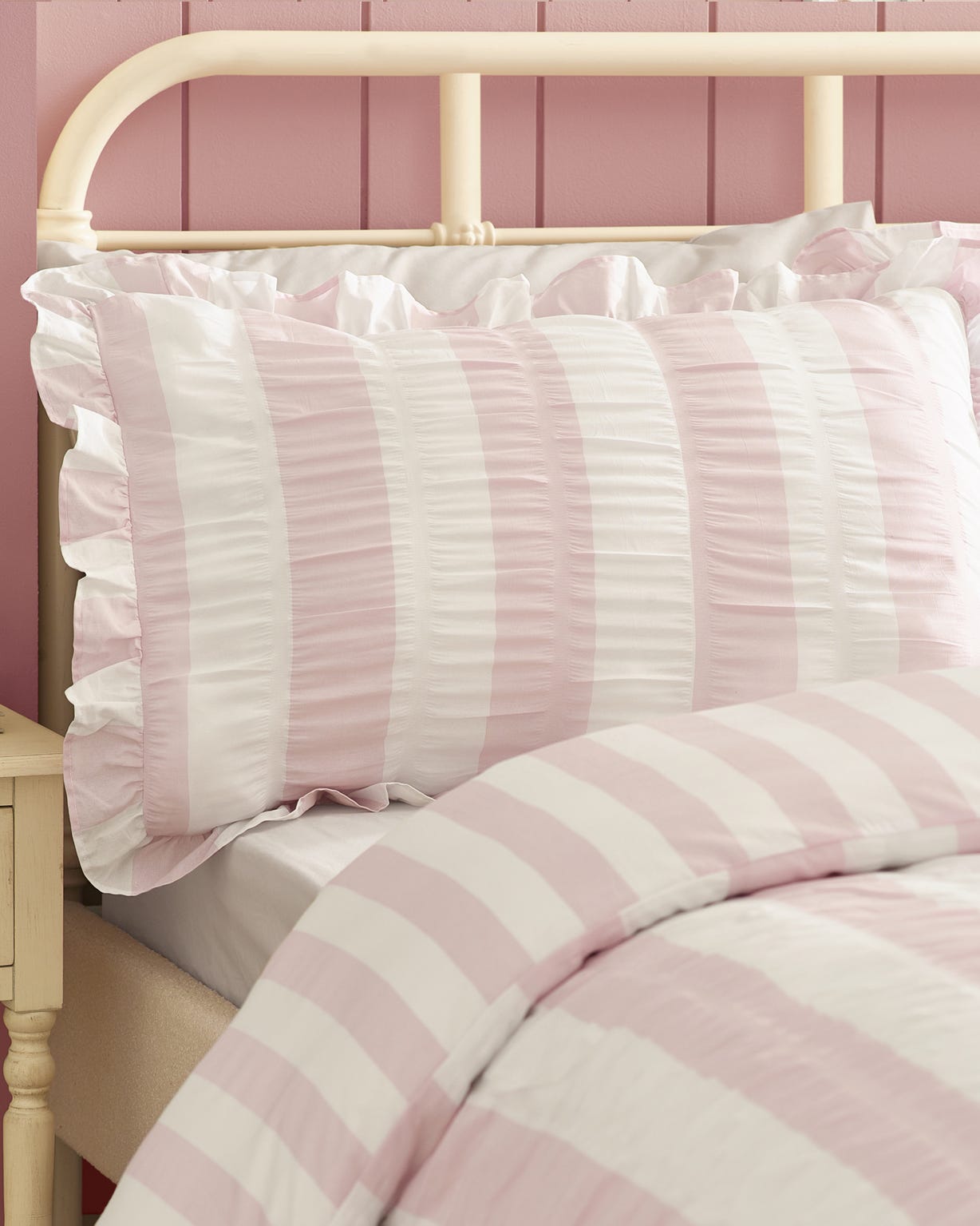 Catherine Lansfield Seersucker Frill Stripe Duvet Set 