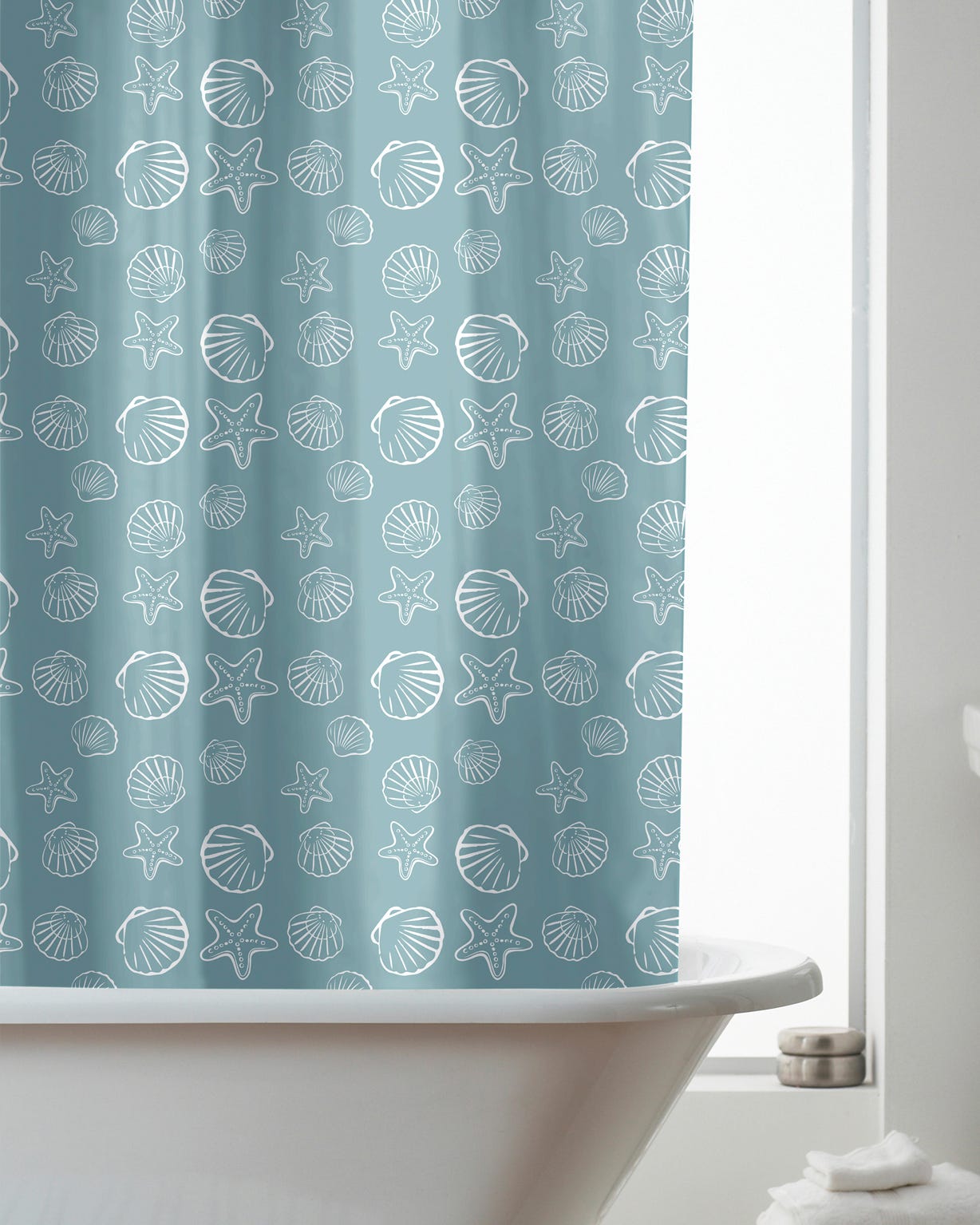Seashells Shower Curtain & Hooks 